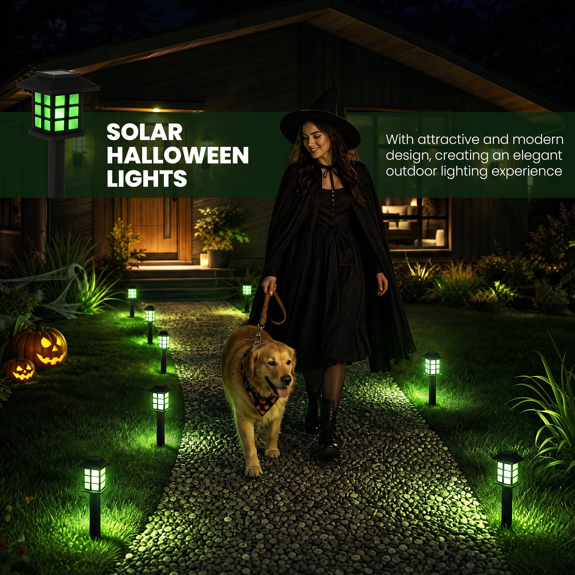 GIGALUMI Halloween Solar Lights Outdoor,12ps Green Halloween Decorations