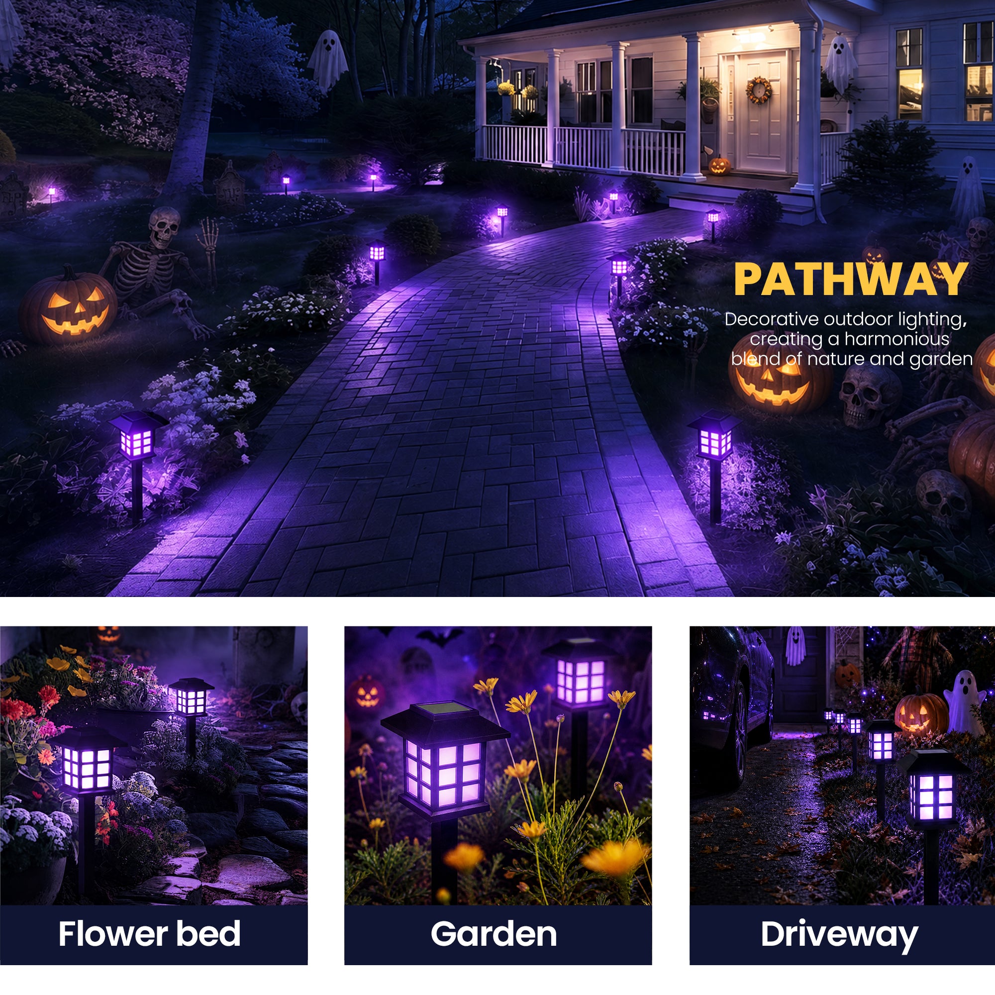 GIGALUMI Halloween Solar Lights Outdoor,12ps Purple Halloween Decorations