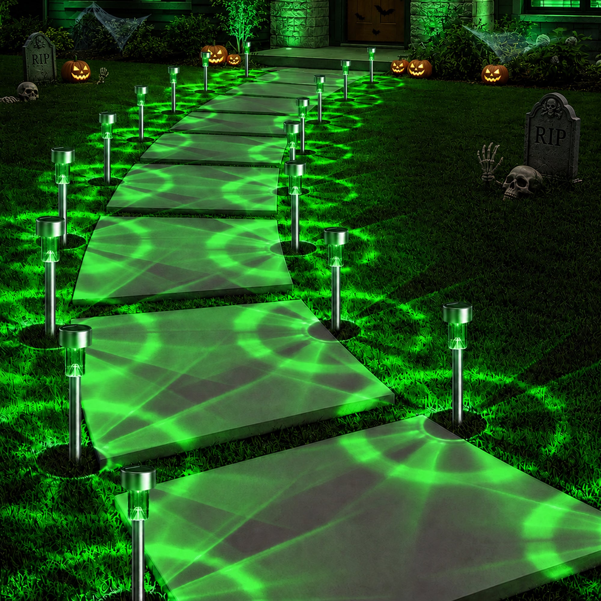 GIGALUMI Green Solar Pathway Lights, 20-Pack Outdoor Halloween Decor