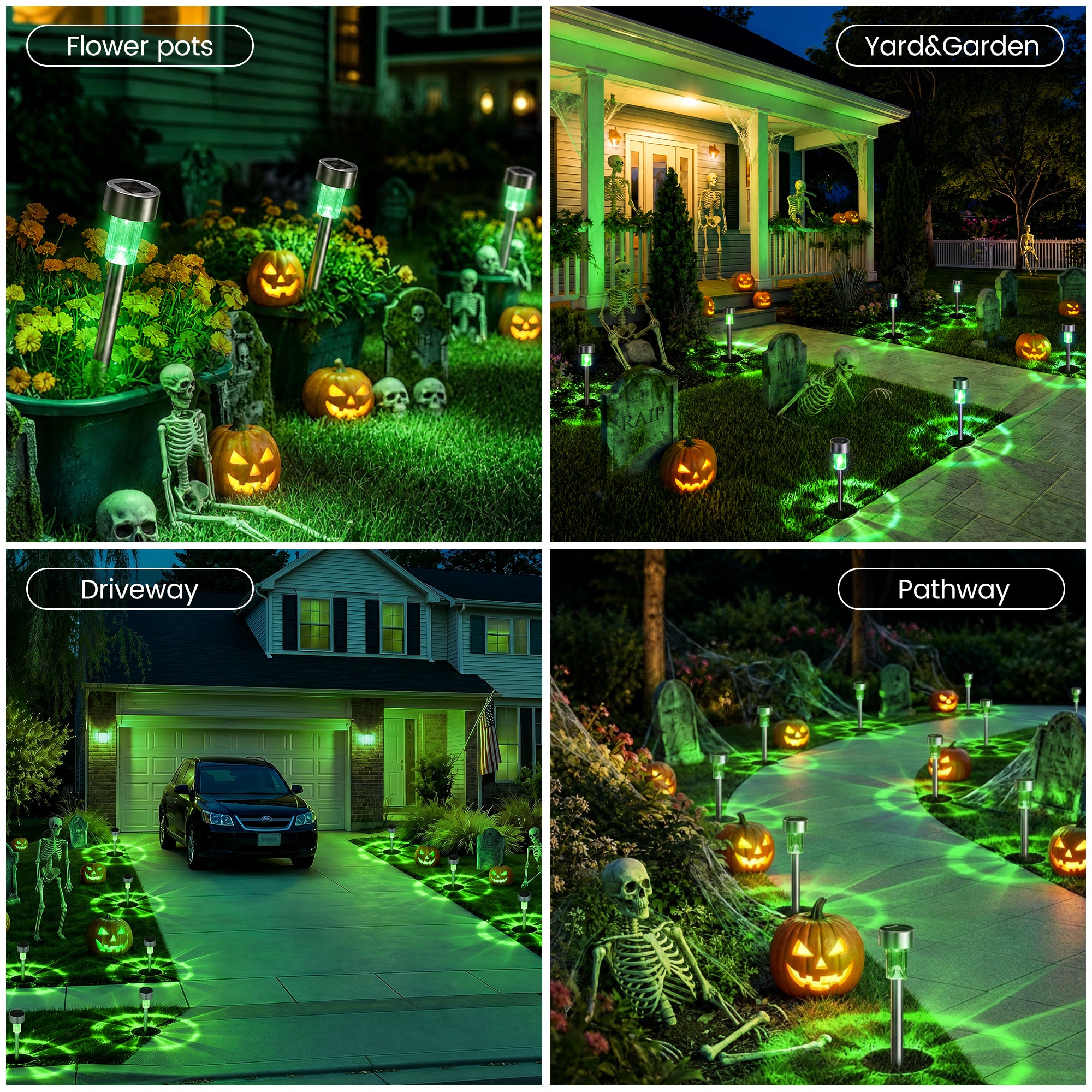 GIGALUMI Green Solar Pathway Lights, 20-Pack Outdoor Halloween Decor