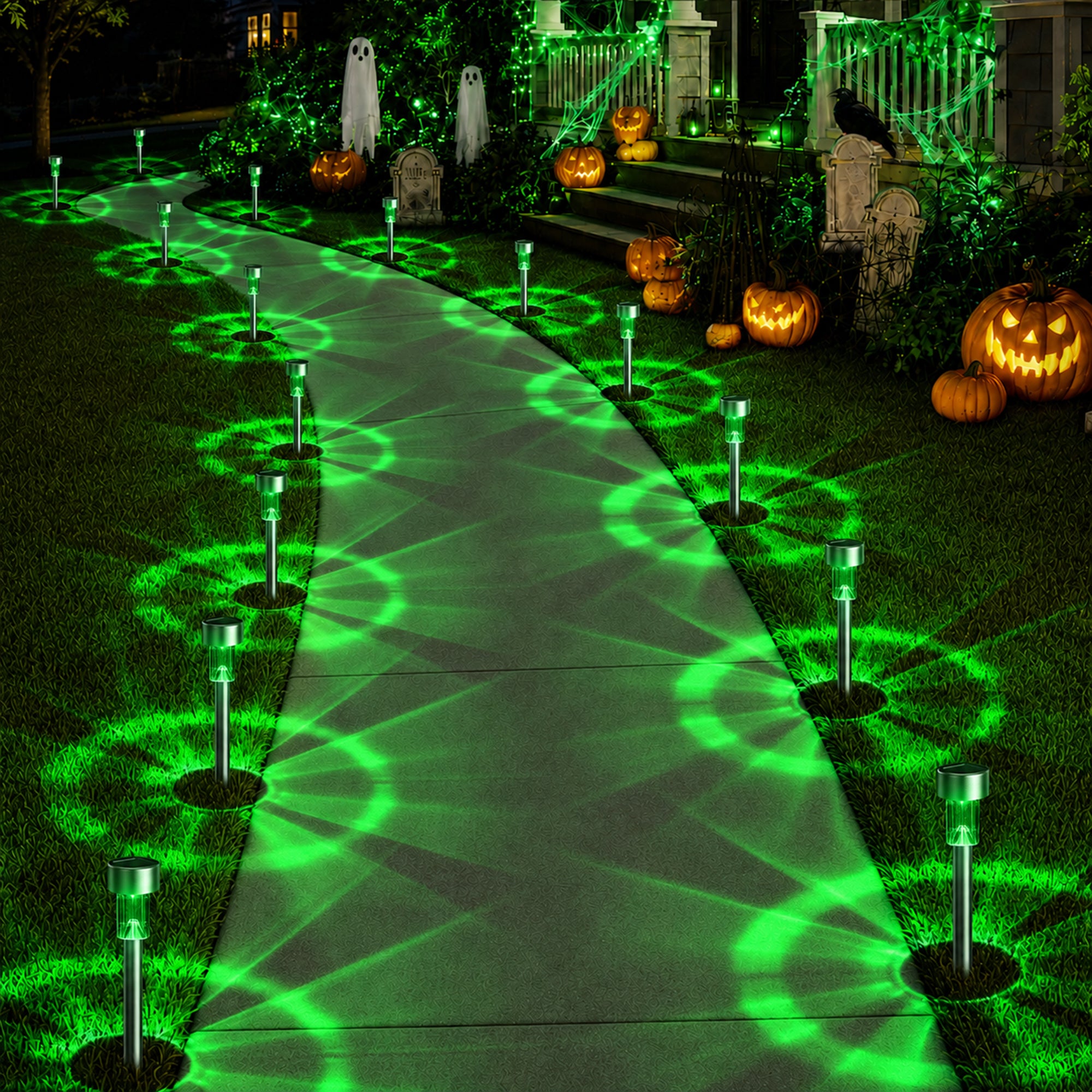 GIGALUMI Green Solar Pathway Lights, 20-Pack Outdoor Halloween Decor