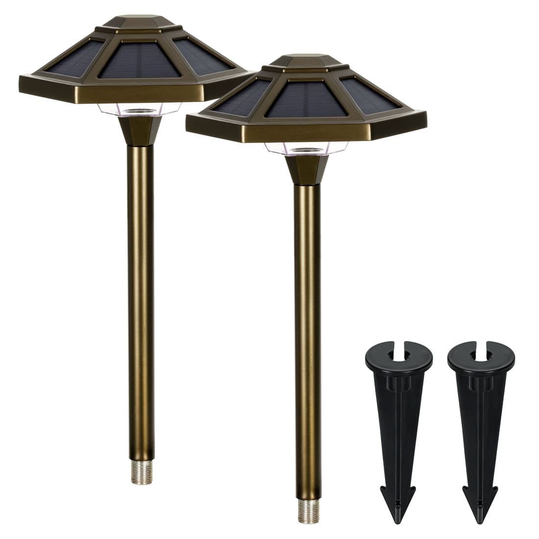 GIGALUMI Warm White Hexagon Solar LED Landscape Light, Waterproof Pathway Light 2-Pack