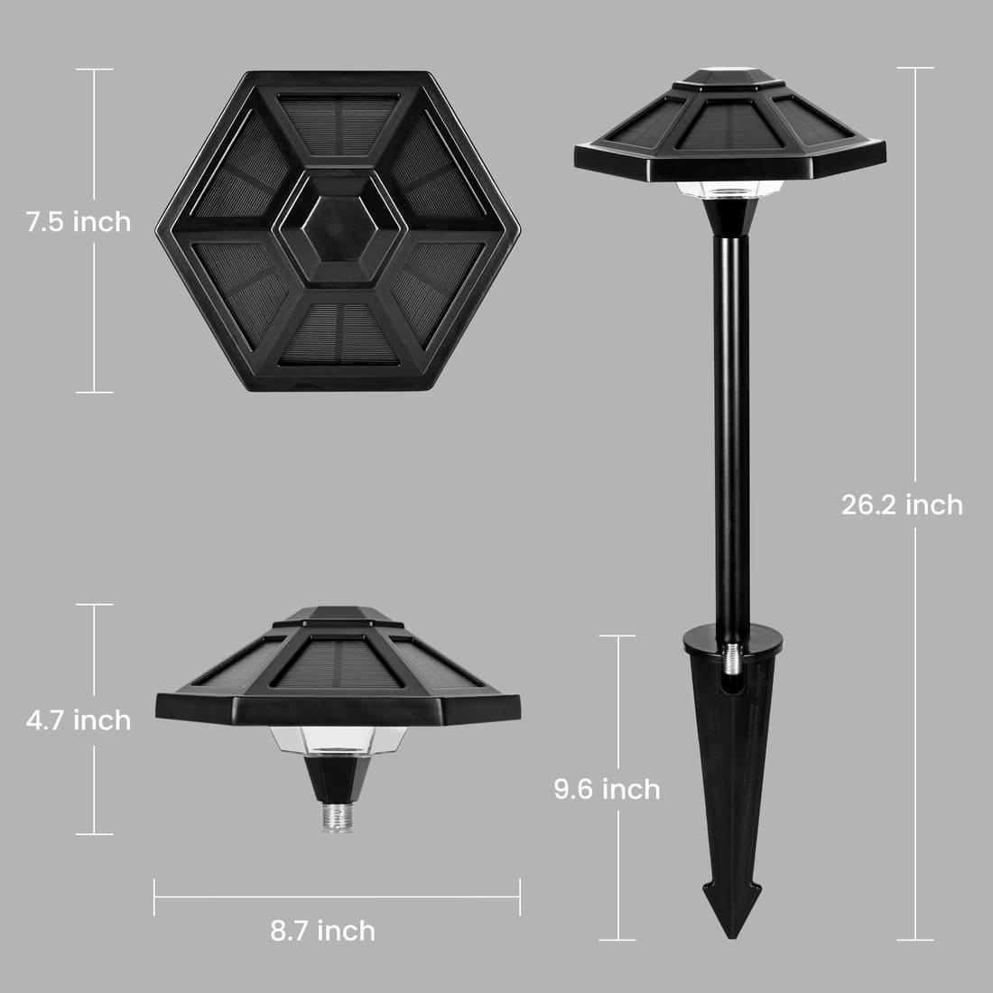 GIGALUMI Warm White Hexagon Solar LED Landscape Light, Waterproof Pathway Light 2-Pack