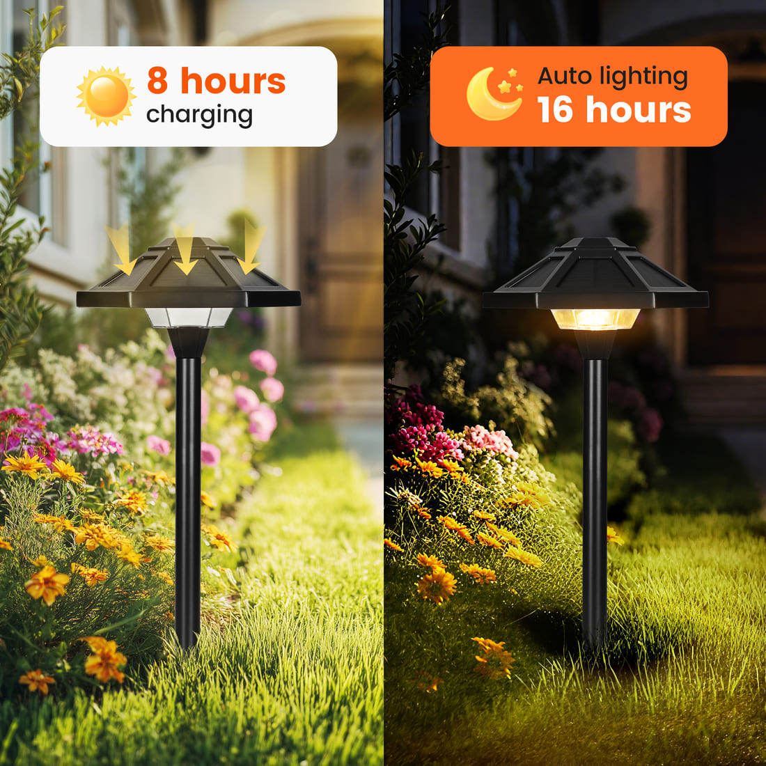 GIGALUMI Warm White Hexagon Solar LED Landscape Light, Waterproof Pathway Light 2-Pack
