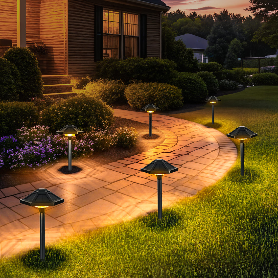 GIGALUMI Warm White Hexagon Solar LED Landscape Light, Waterproof Pathway Light 2-Pack