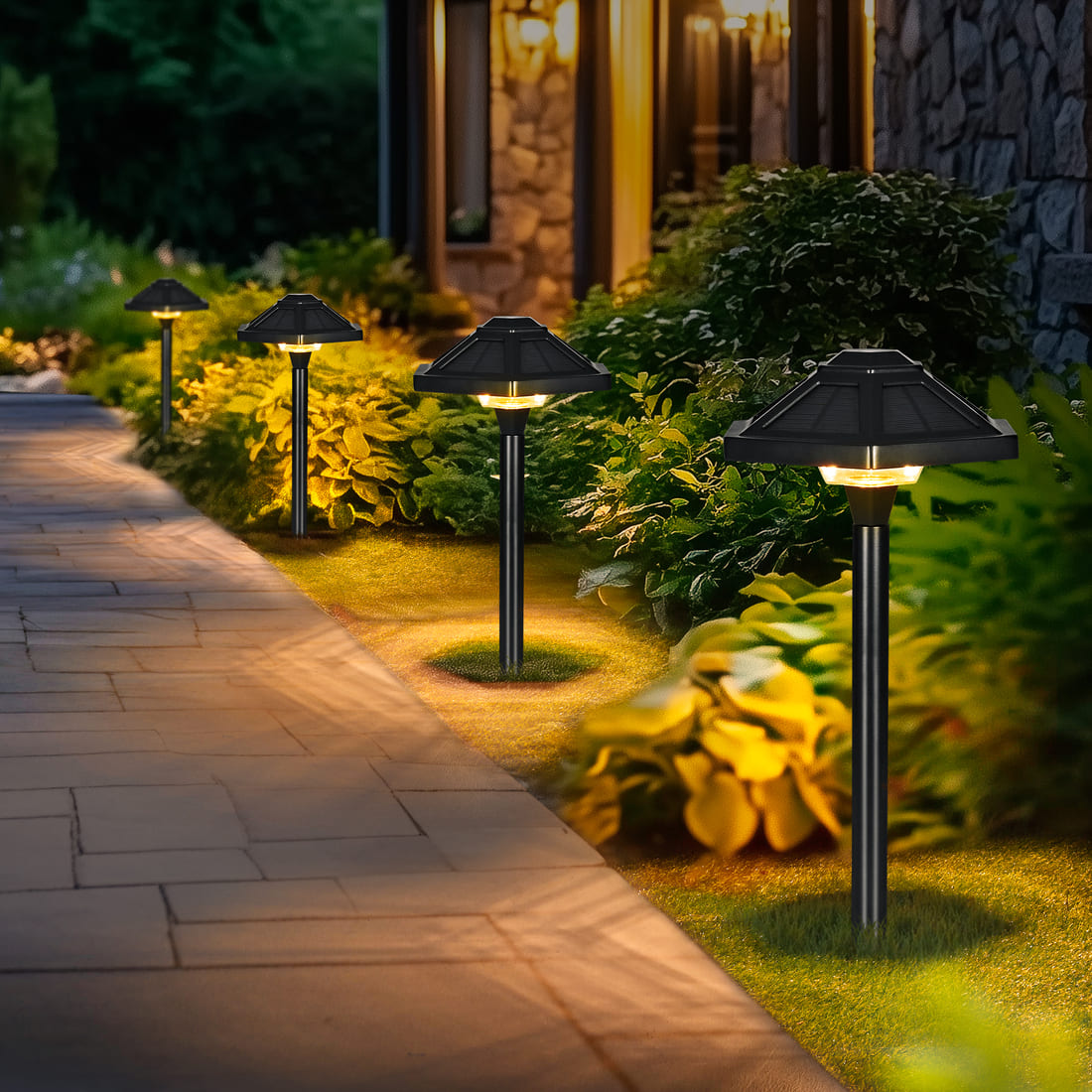 GIGALUMI Warm White Hexagon Solar LED Landscape Light, Waterproof Pathway Light 2-Pack
