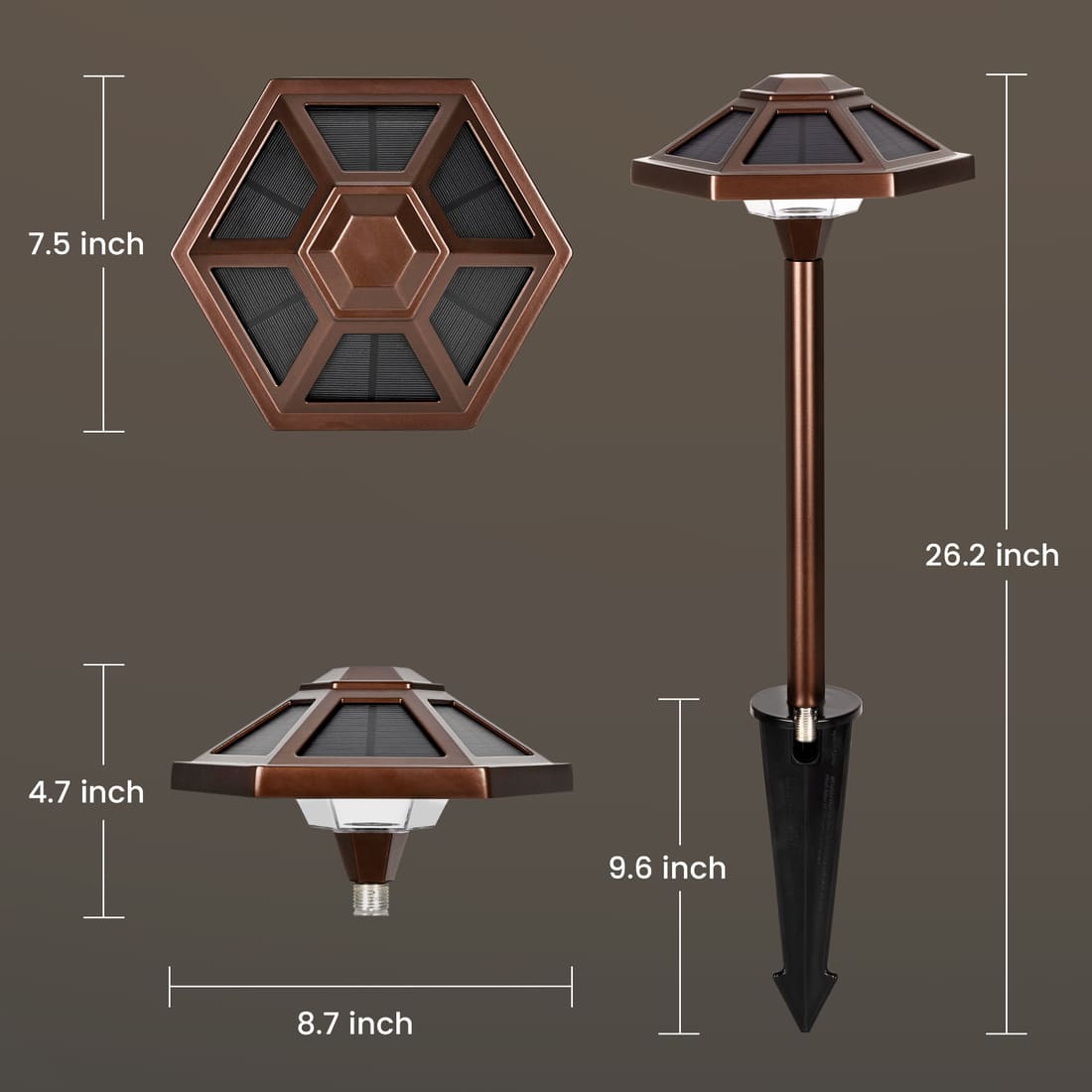 GIGALUMI Warm White Hexagon Solar LED Landscape Light, Waterproof Pathway Light 2-Pack