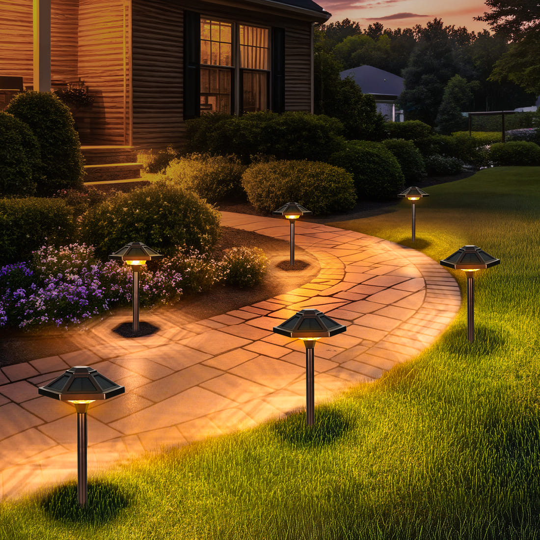 GIGALUMI Warm White Hexagon Solar LED Landscape Light, Waterproof Pathway Light 2-Pack