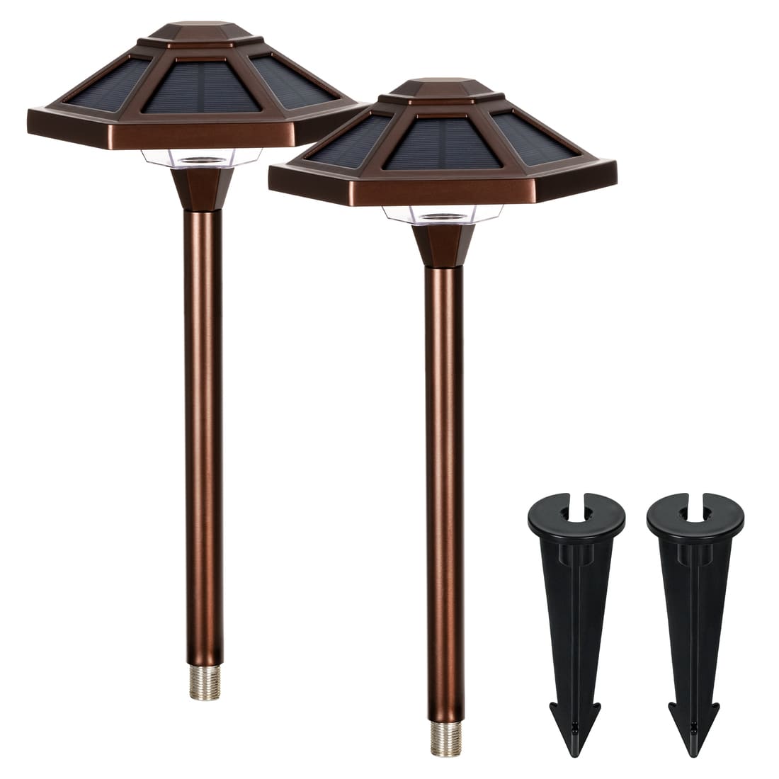 GIGALUMI Warm White Hexagon Solar LED Landscape Light, Waterproof Pathway Light 2-Pack