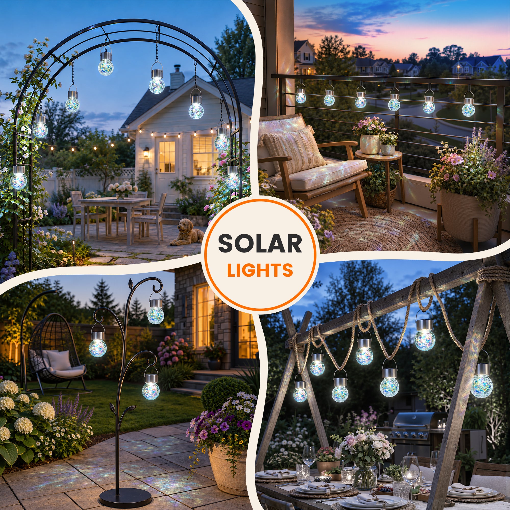 GIGALUMI Solar Hanging Lights Christmas Cold White, 12PC