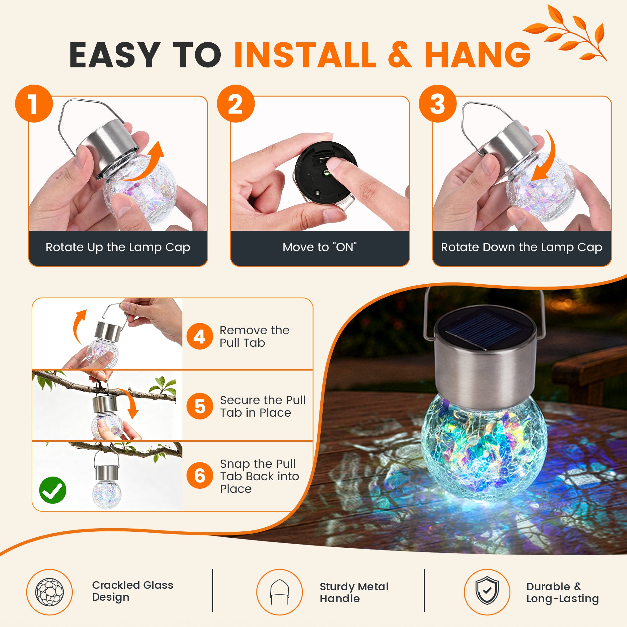 GIGALUMI Solar Hanging Lights Christmas Cold White, 12PC