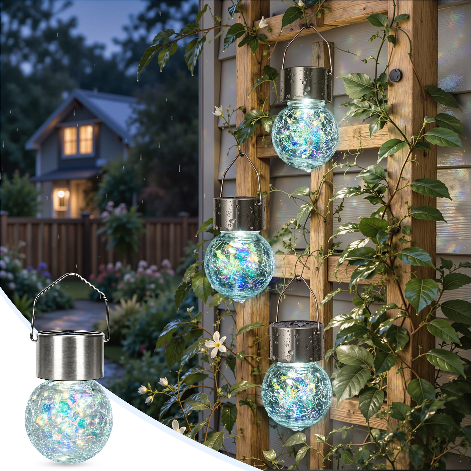 GIGALUMI Solar Hanging Lights Christmas Cold White, 12PC