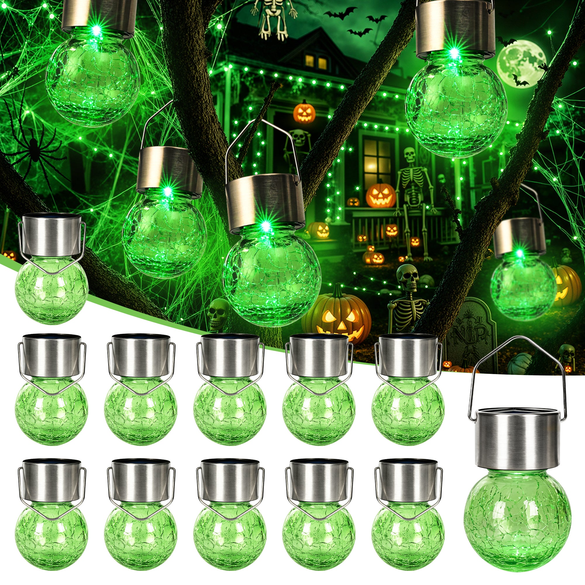 GIGALUMI Halloween Solar Lights Outdoor Solar Hanging Lanterns Outside 12PC