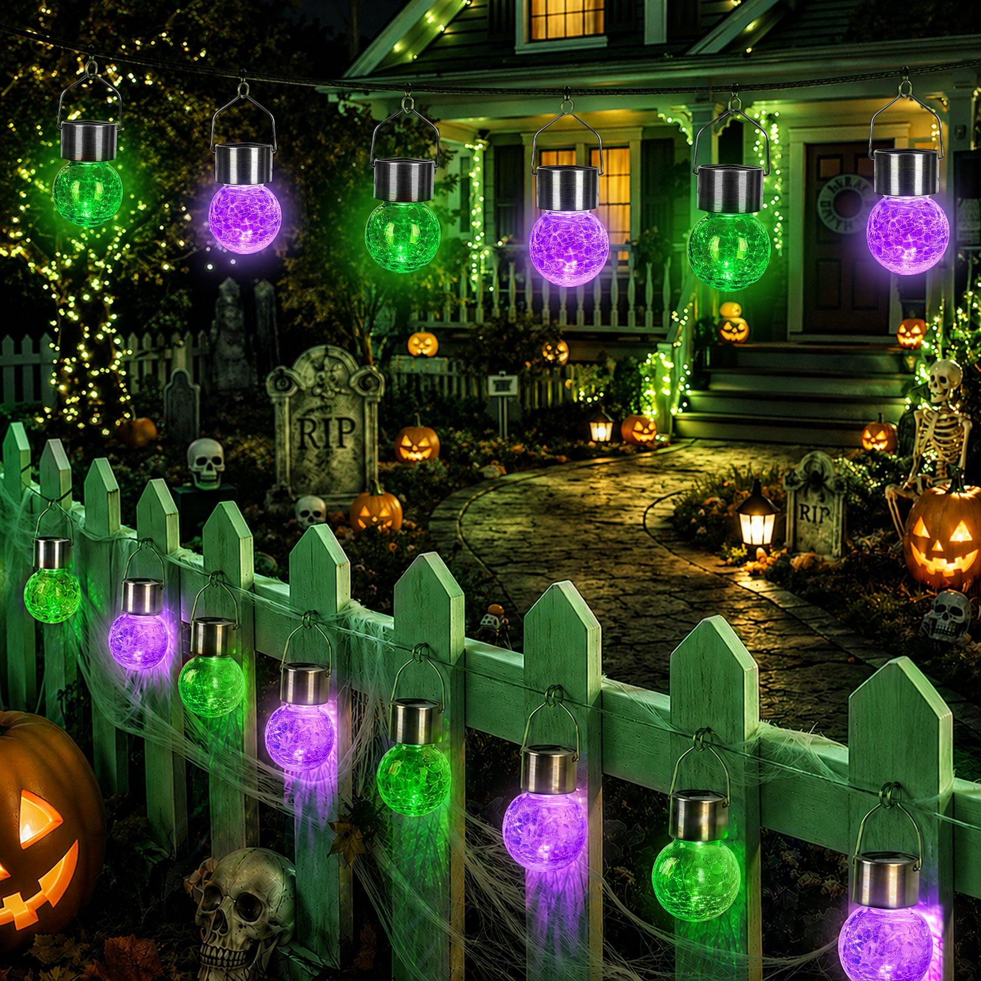 GIGALUMI Halloween Solar Lights Outdoor Solar Hanging Lanterns Outside 12PC