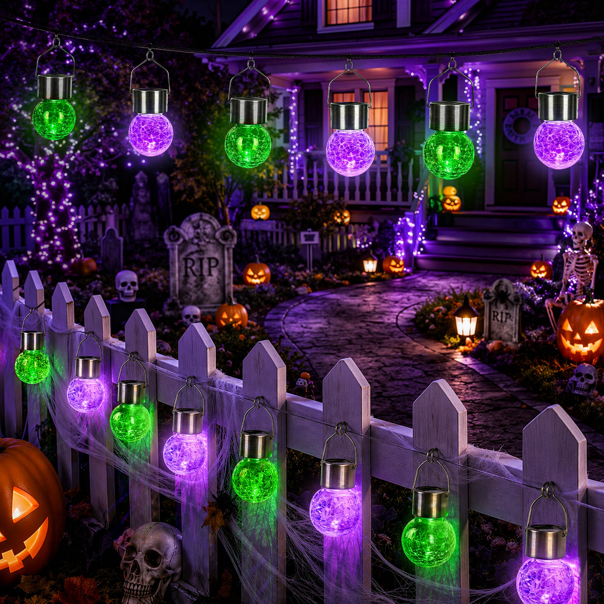 GIGALUMI Halloween Solar Lights Outdoor Solar Hanging Lanterns Outside 12PCS