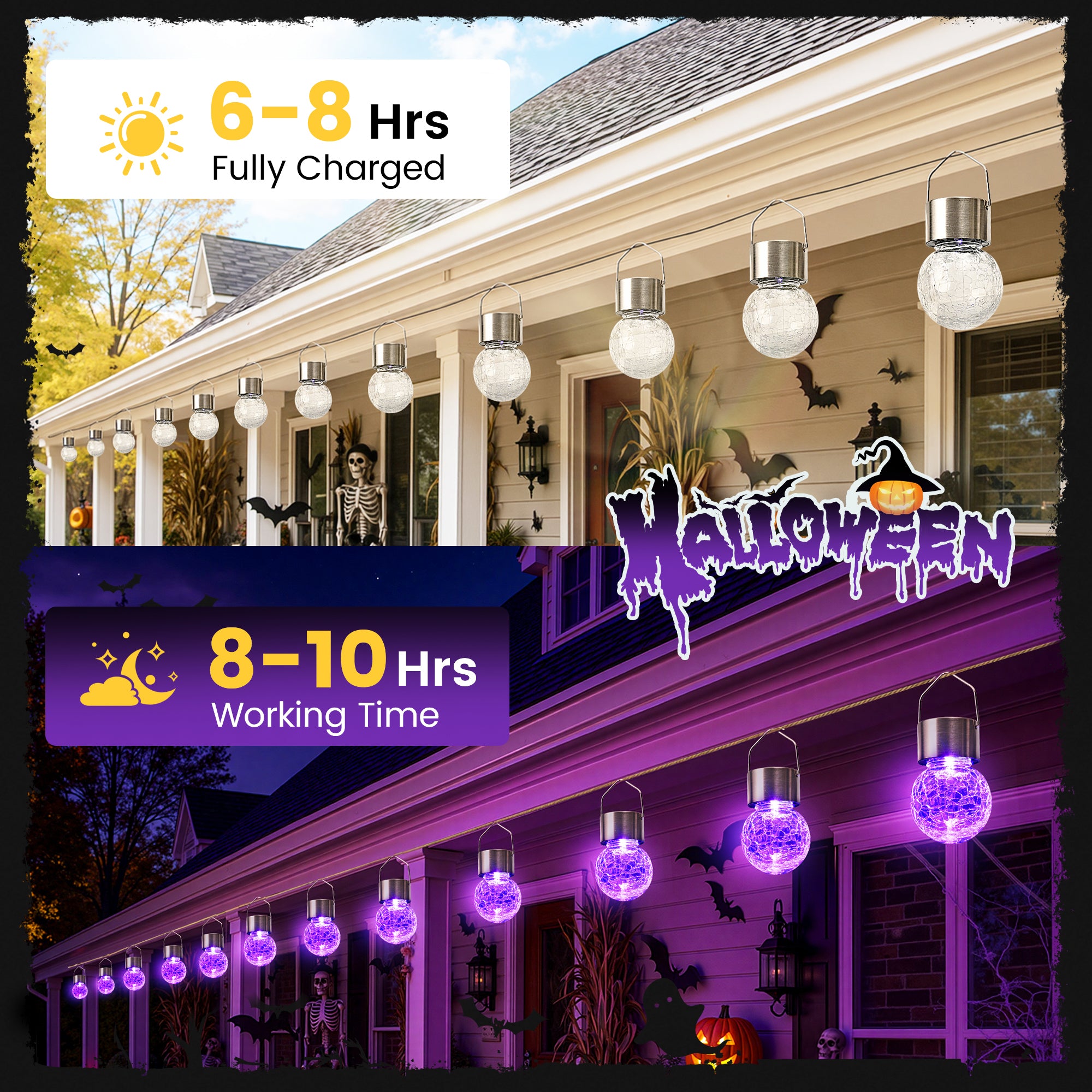 GIGALUMI Halloween Solar Lights Outdoor Solar Hanging Lanterns Outside 12PCS