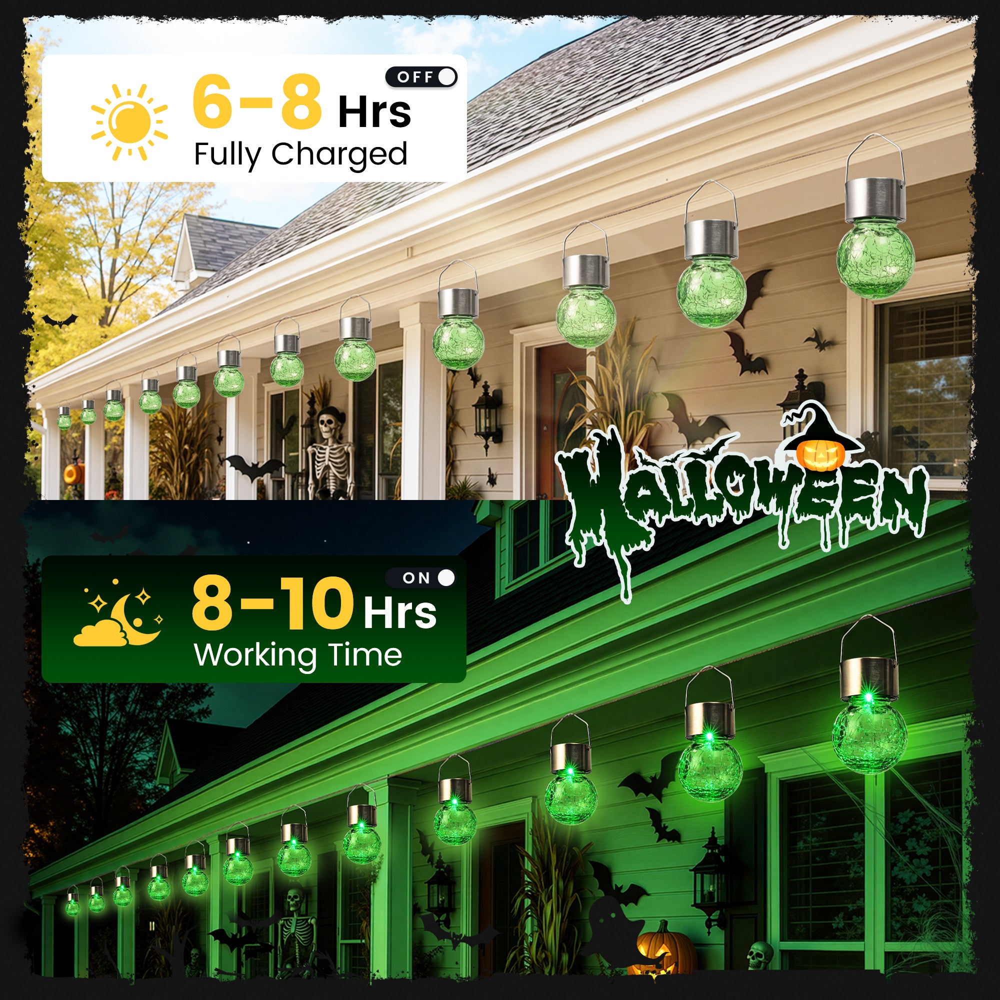 GIGALUMI Halloween Solar Lights Outdoor Solar Hanging Lanterns Outside 12PC