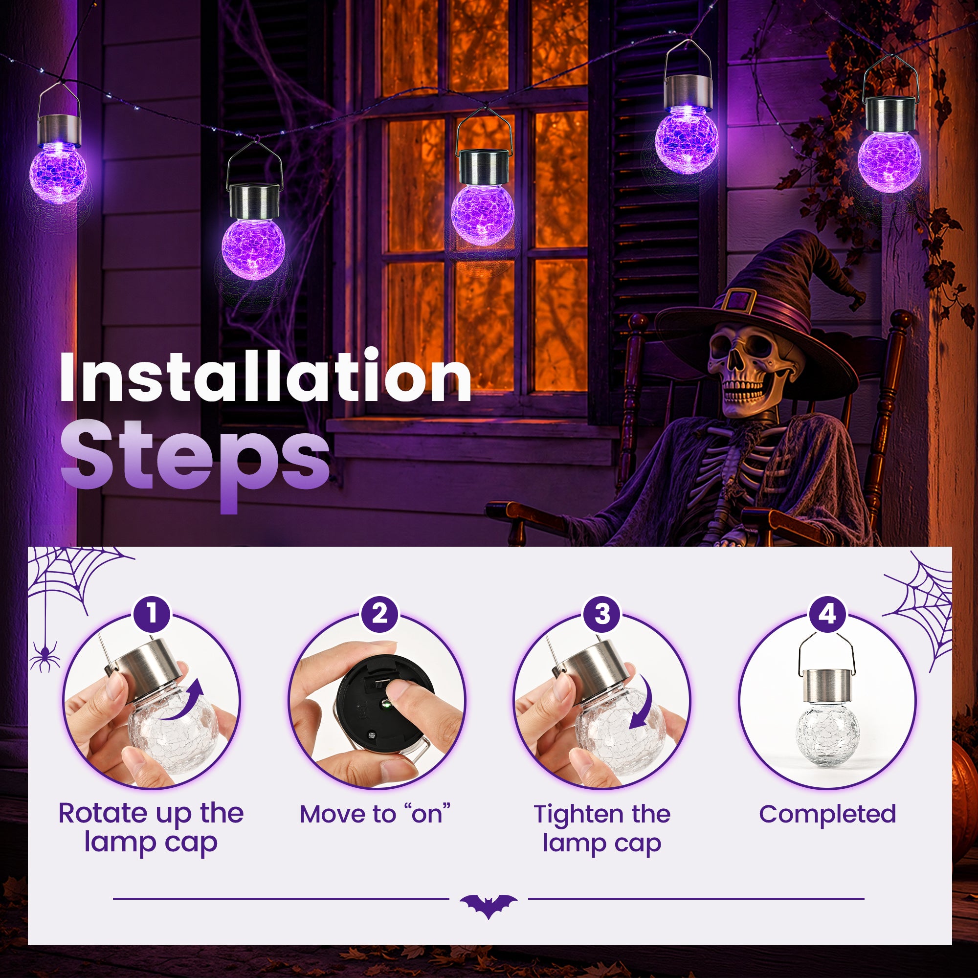 GIGALUMI Halloween Solar Lights Outdoor Solar Hanging Lanterns Outside 12PCS