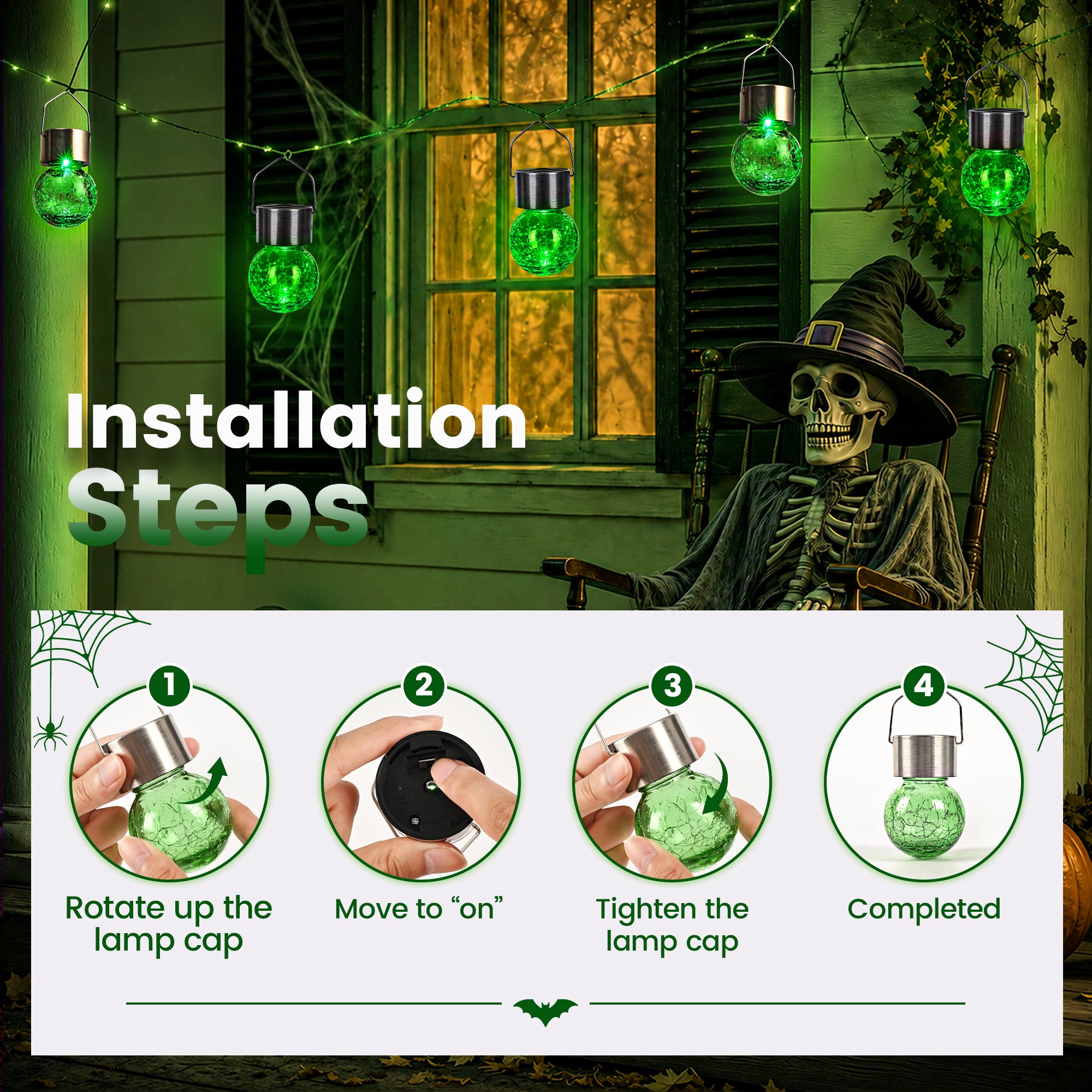 GIGALUMI Halloween Solar Lights Outdoor Solar Hanging Lanterns Outside 12PC
