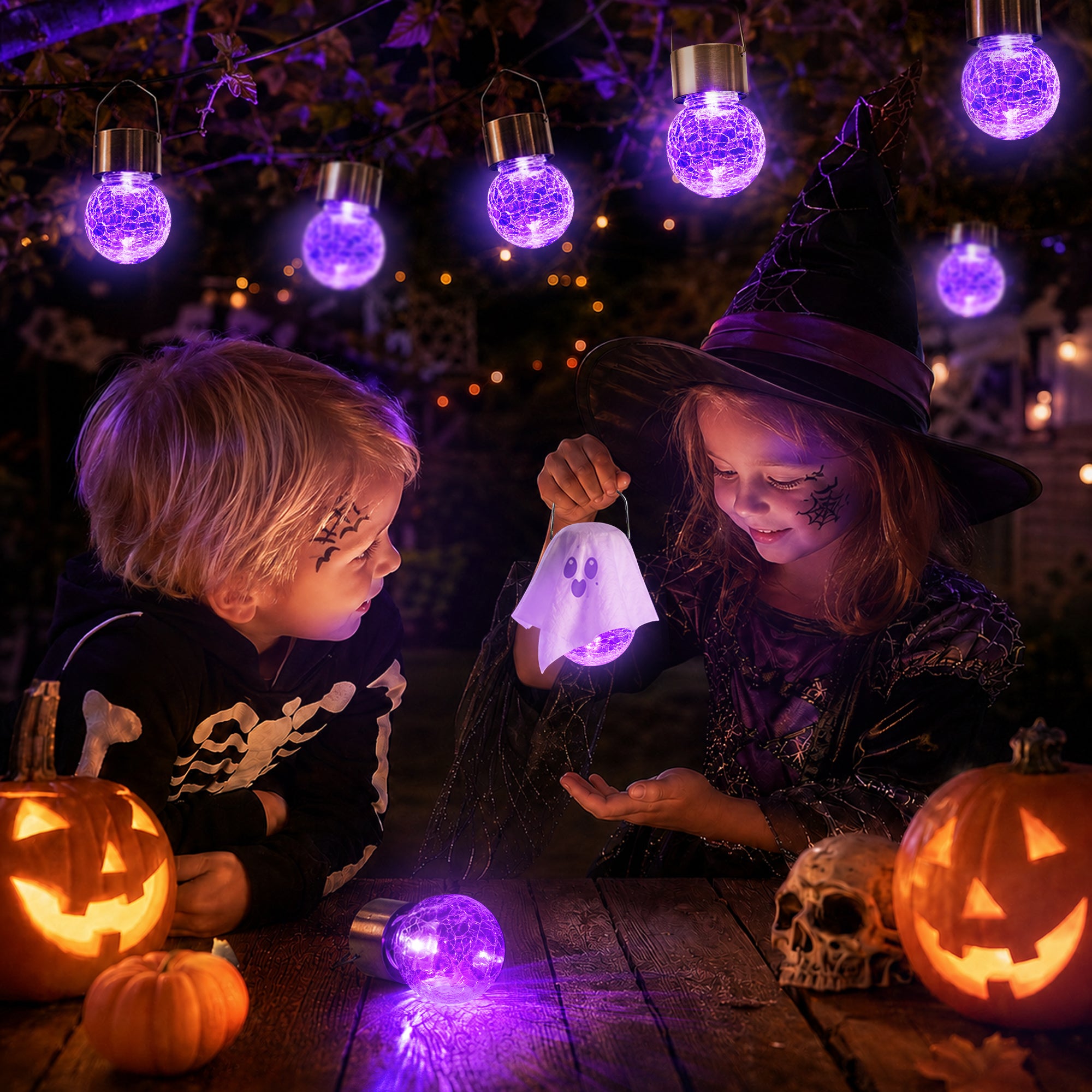 GIGALUMI Halloween Solar Lights Outdoor Solar Hanging Lanterns Outside 12PCS