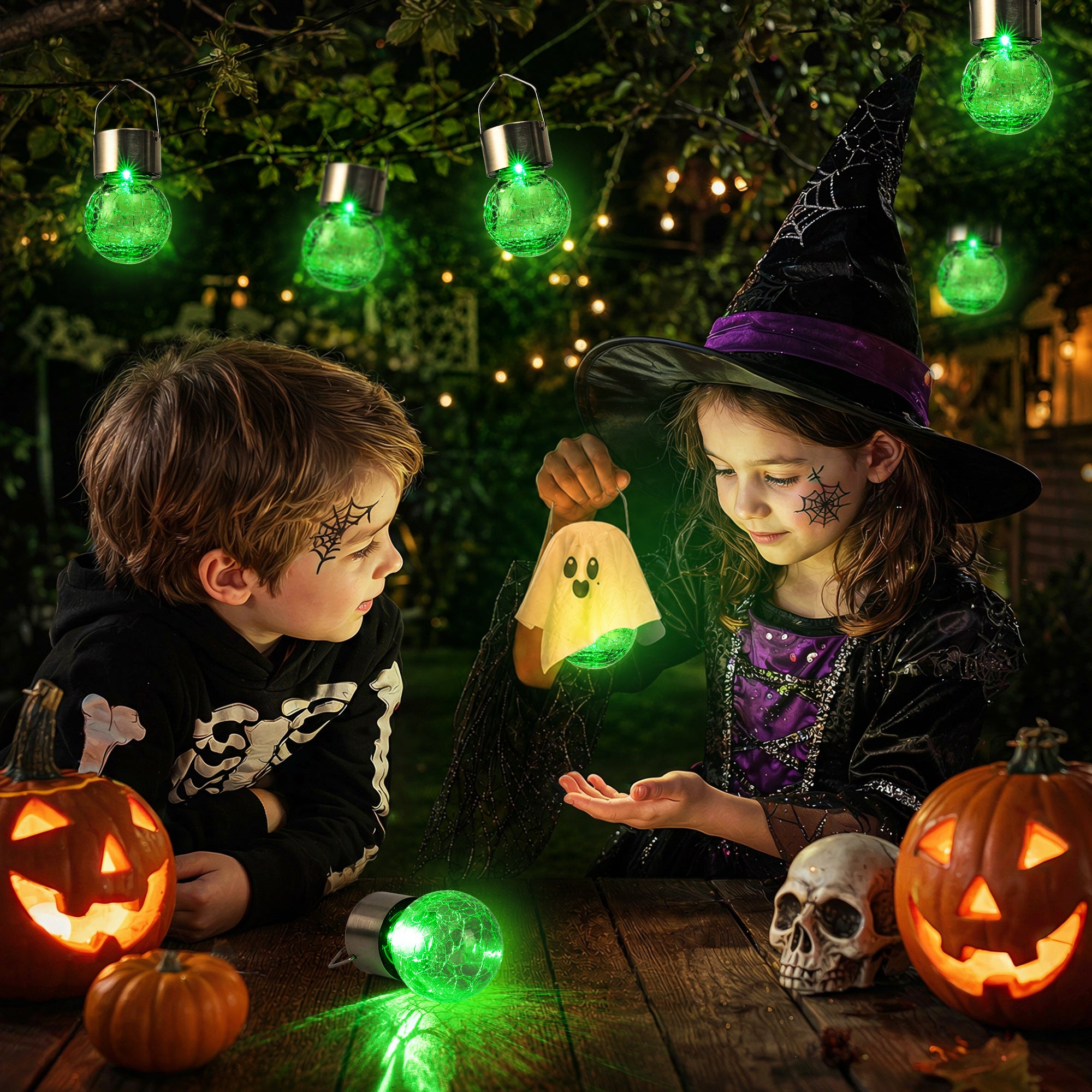GIGALUMI Halloween Solar Lights Outdoor Solar Hanging Lanterns Outside 12PC