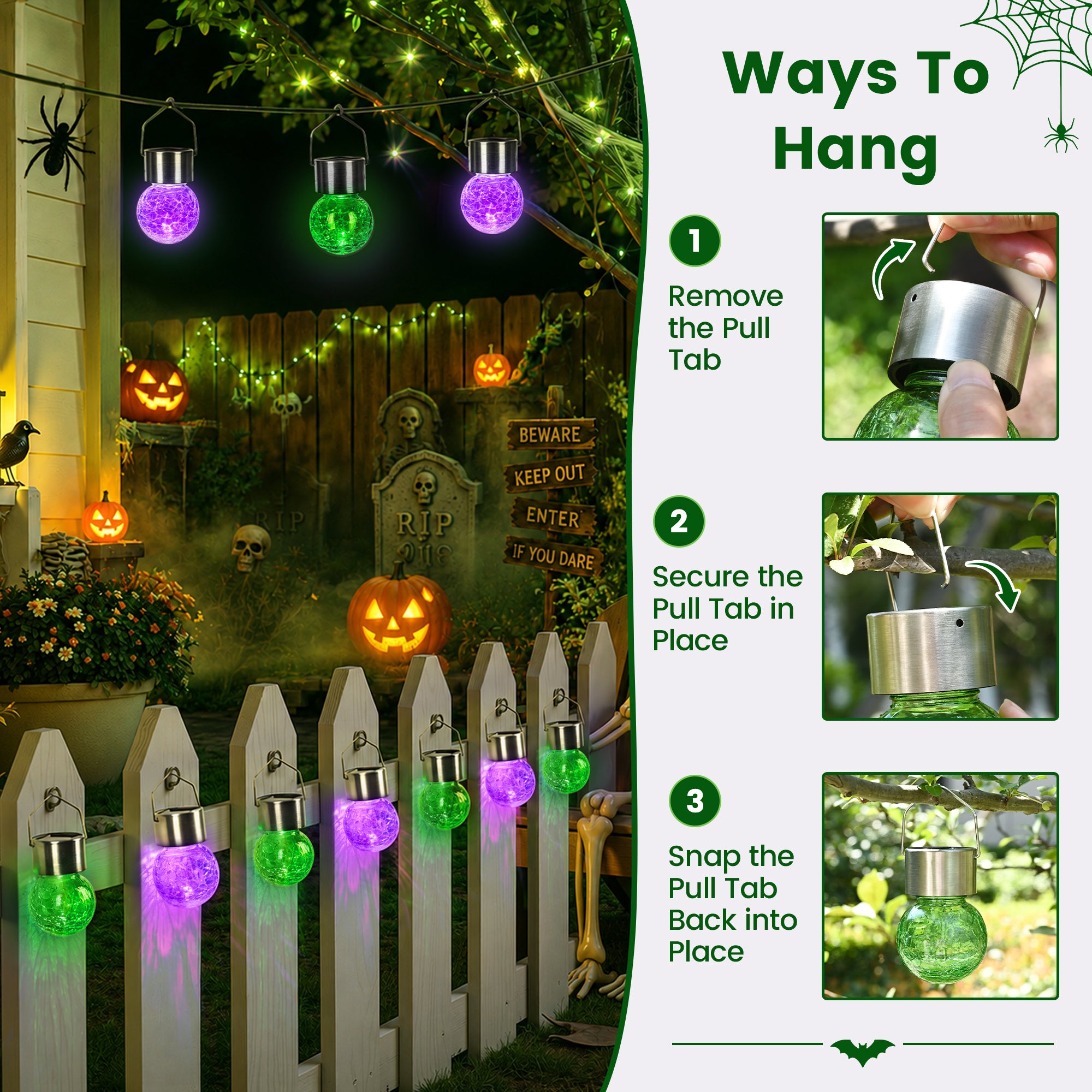 GIGALUMI Halloween Solar Lights Outdoor Solar Hanging Lanterns Outside 12PC