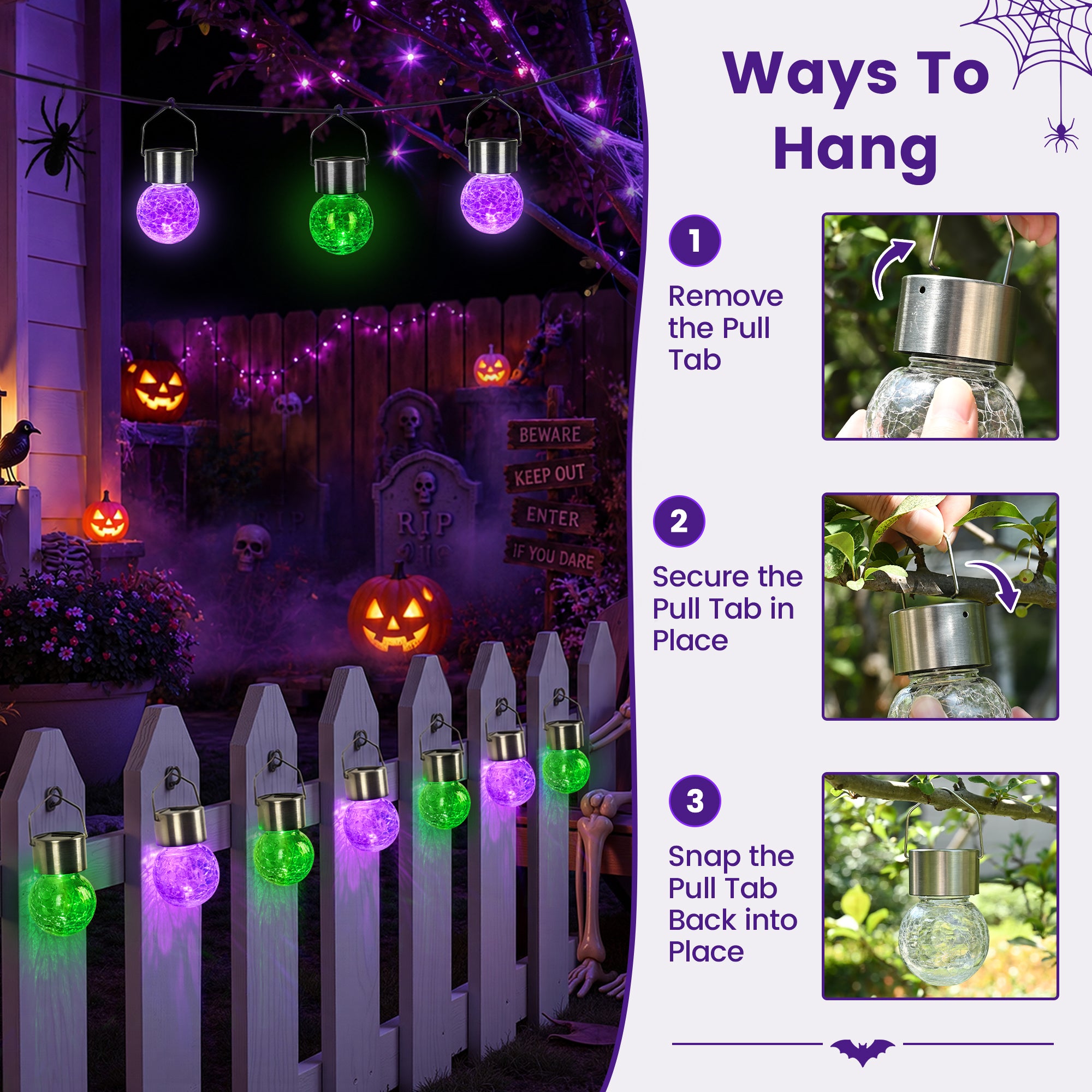 GIGALUMI Halloween Solar Lights Outdoor Solar Hanging Lanterns Outside 12PCS