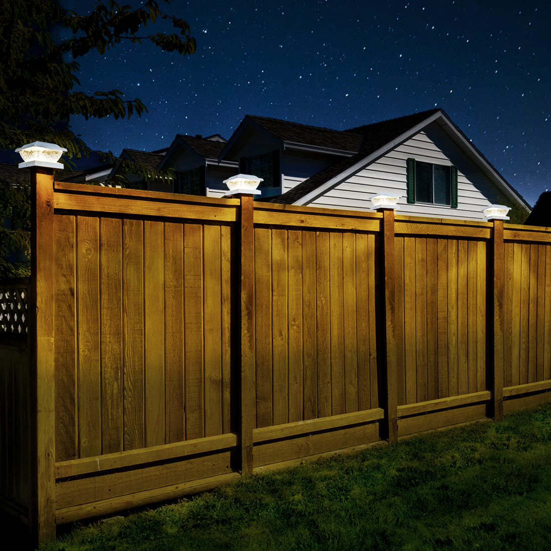 GIGALUMI Solar Powered White LED Outdoor Fence Post Cap Lights, 3.5x3.5 - 5x5