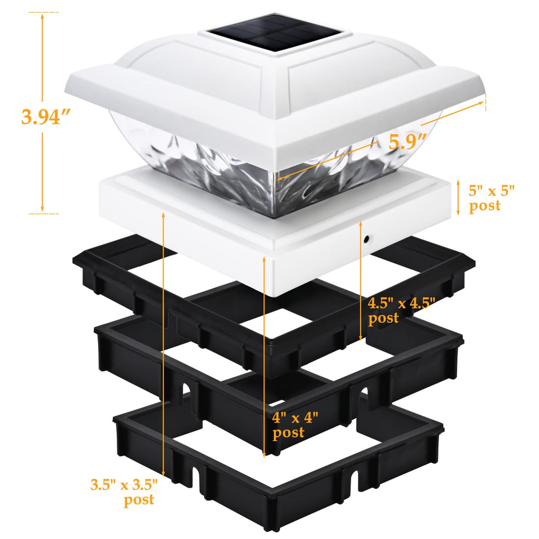 GIGALUMI Solar Powered White LED Outdoor Fence Post Cap Lights, 3.5x3.5 - 5x5
