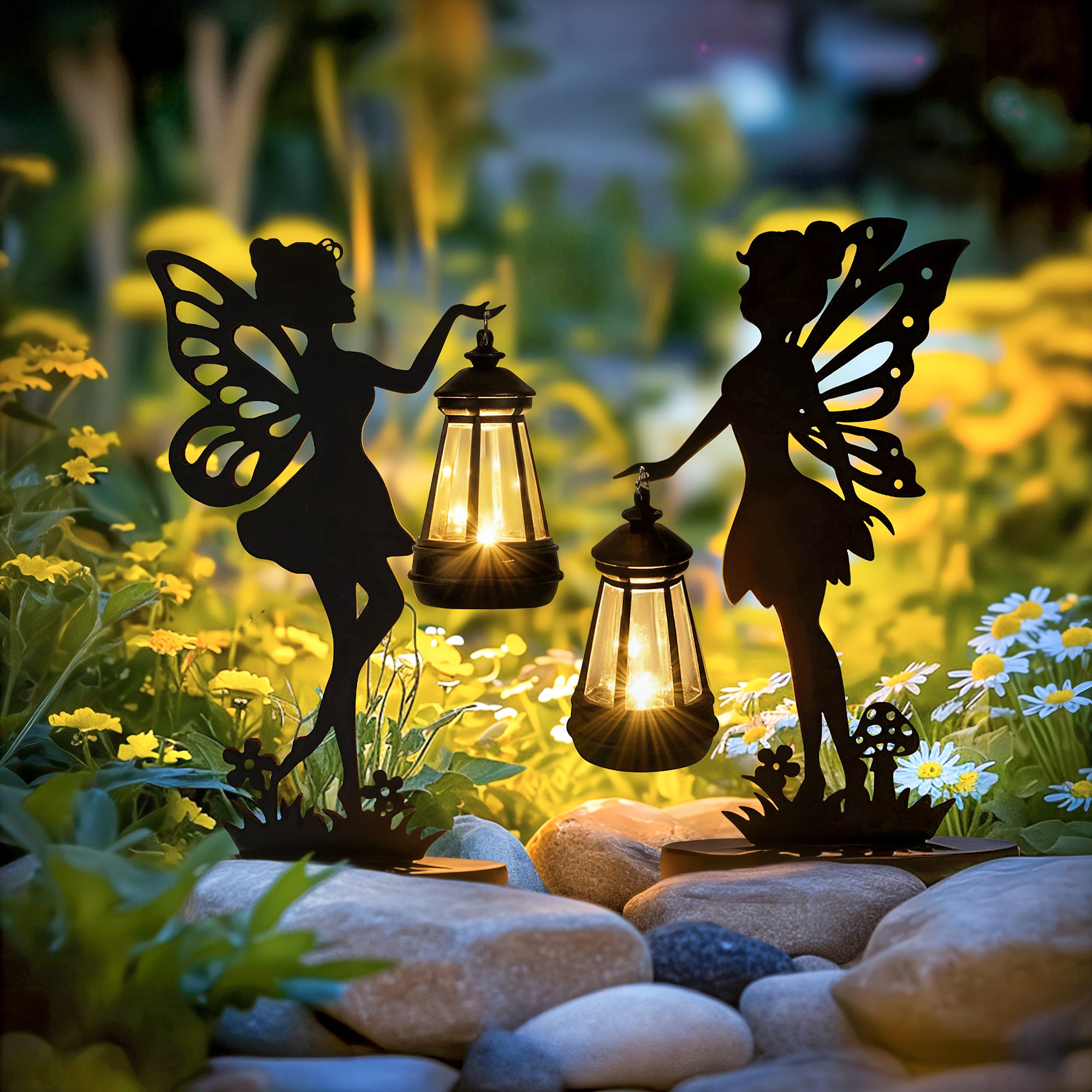 GIGALUMI Feen Solarlampen für Außen, Feen Gartendeko für Draußen Wetterfest Geschenke für Frauen, Mama, Dekorativ Solarleuchten für Außen, Garten Deko Draußen für Terrasse, Hof, Garten, Balkon(2 Stück)