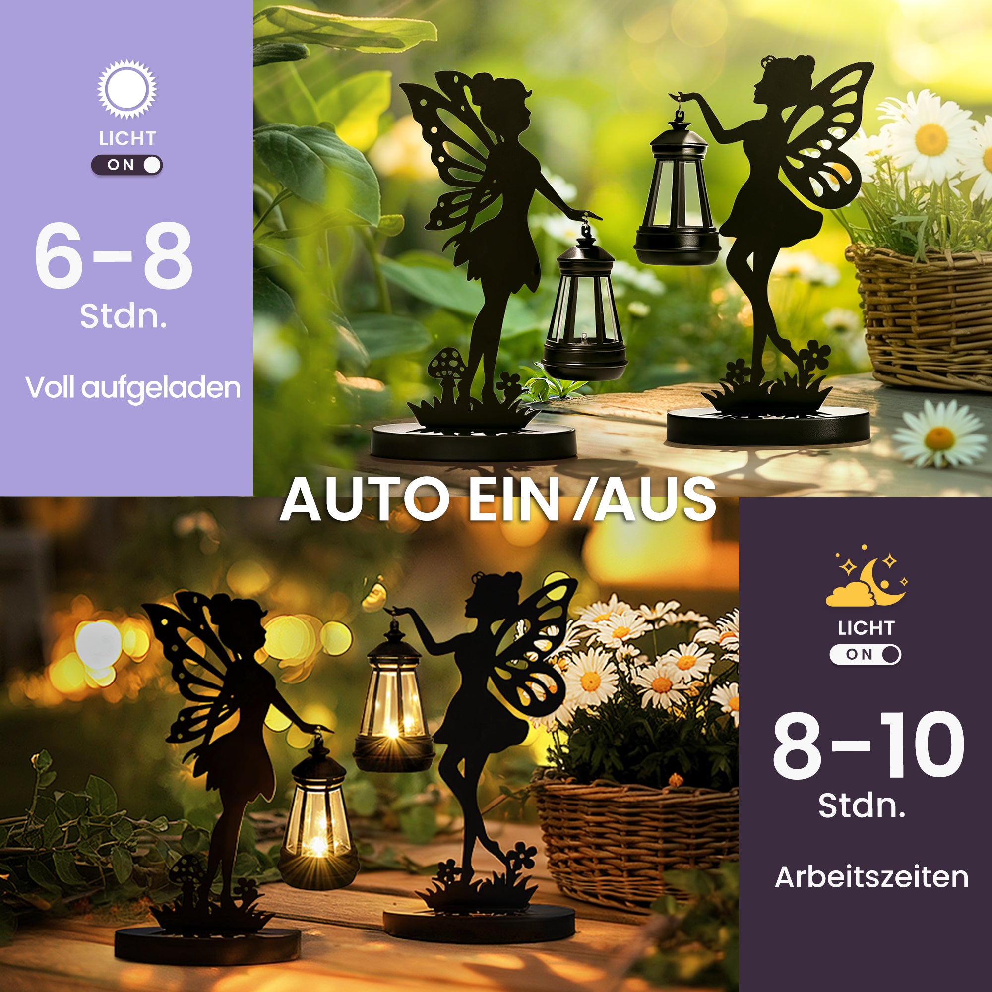 GIGALUMI Feen Solarlampen für Außen, Feen Gartendeko für Draußen Wetterfest Geschenke für Frauen, Mama, Dekorativ Solarleuchten für Außen, Garten Deko Draußen für Terrasse, Hof, Garten, Balkon(2 Stück)