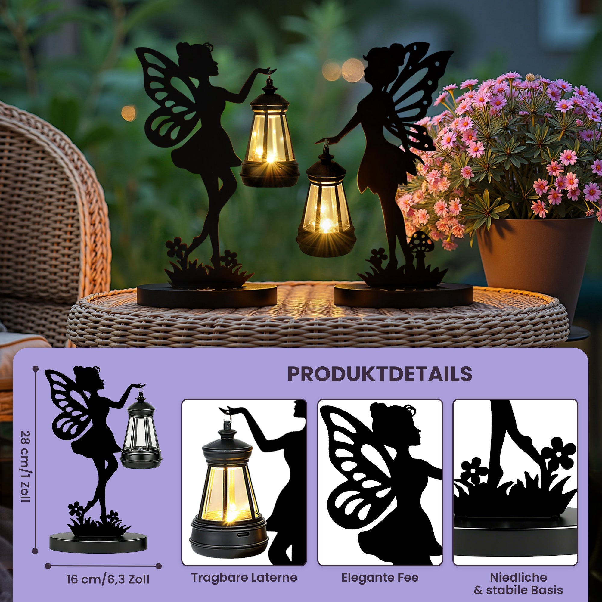 GIGALUMI Feen Solarlampen für Außen, Feen Gartendeko für Draußen Wetterfest Geschenke für Frauen, Mama, Dekorativ Solarleuchten für Außen, Garten Deko Draußen für Terrasse, Hof, Garten, Balkon(2 Stück)
