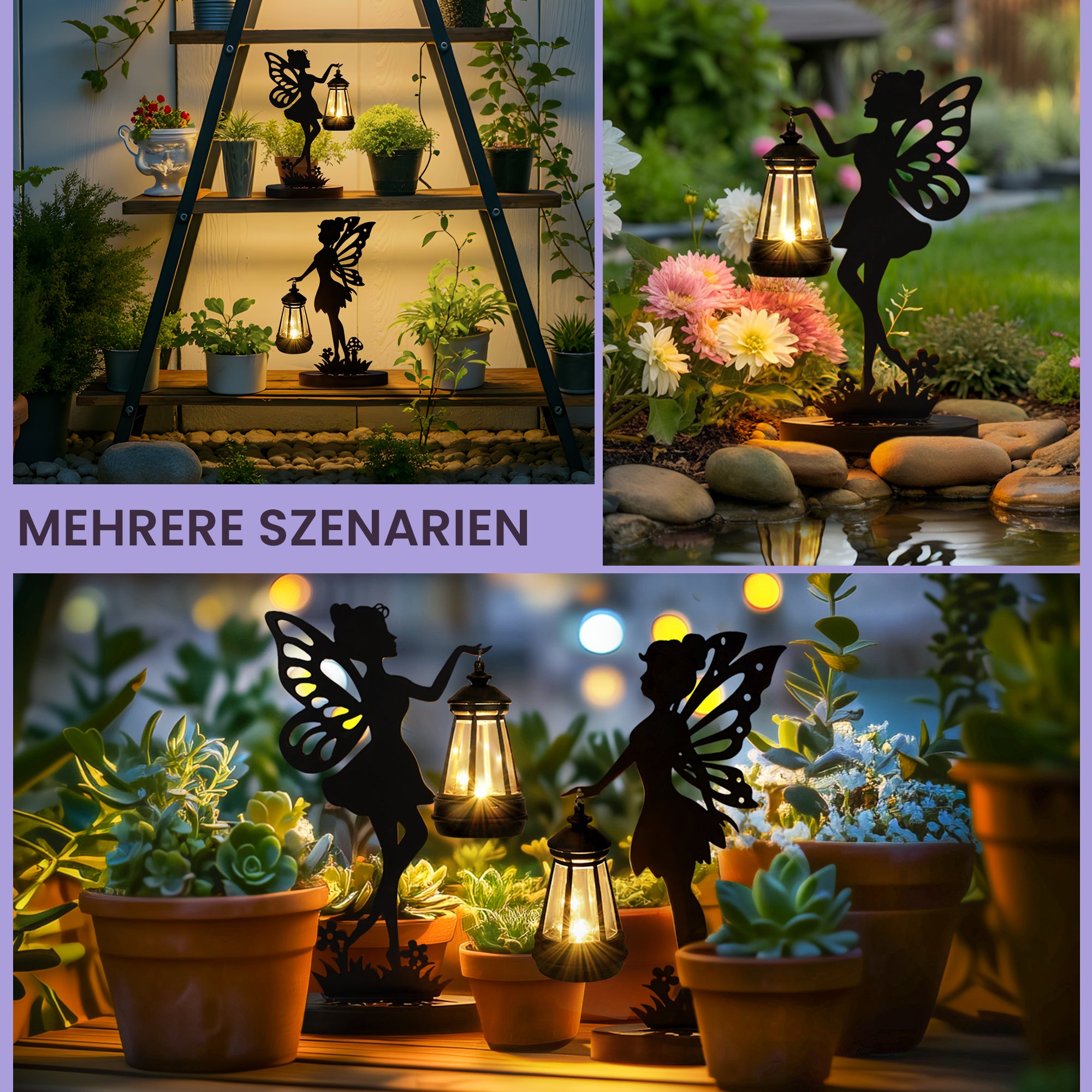 GIGALUMI Feen Solarlampen für Außen, Feen Gartendeko für Draußen Wetterfest Geschenke für Frauen, Mama, Dekorativ Solarleuchten für Außen, Garten Deko Draußen für Terrasse, Hof, Garten, Balkon(2 Stück)