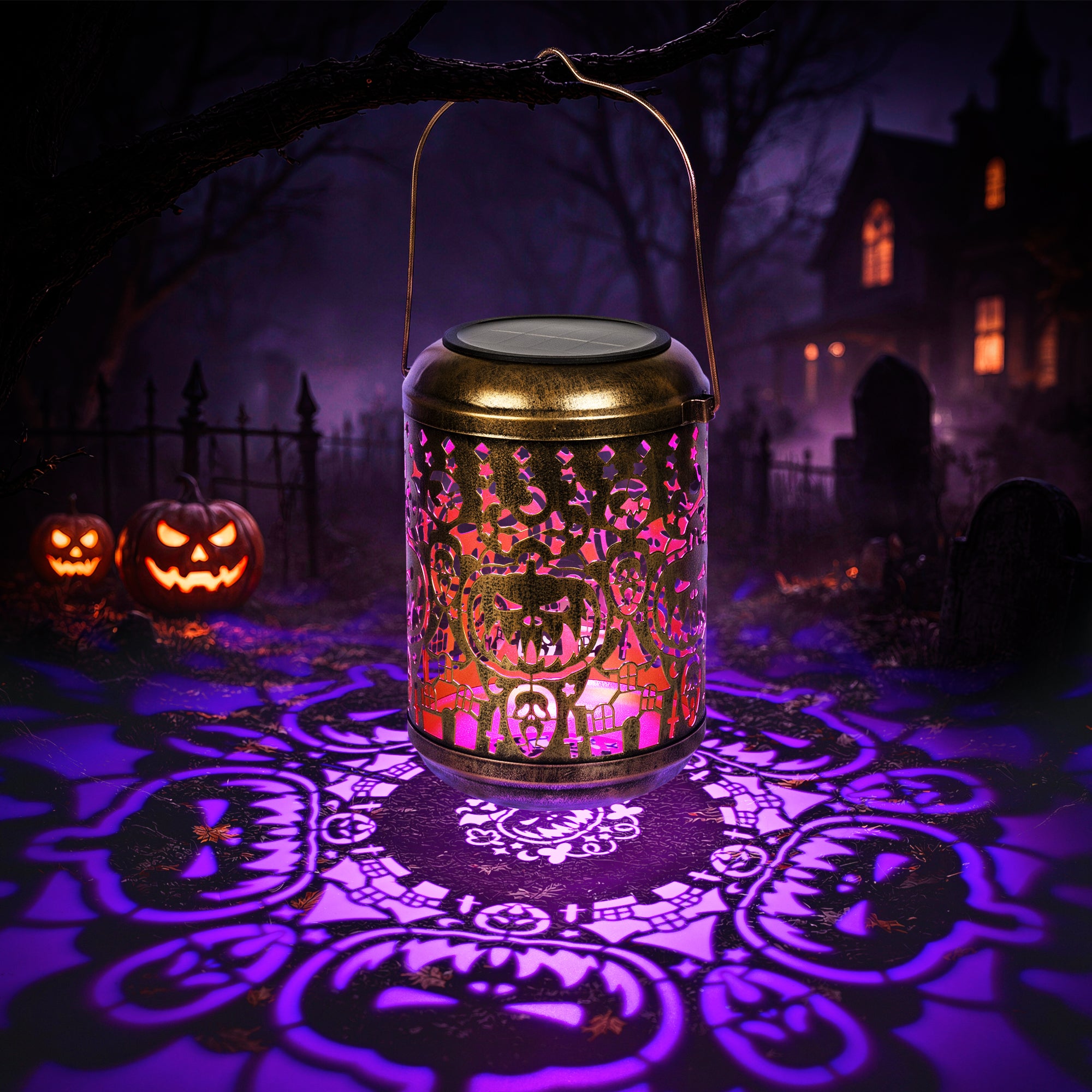 GIGALUMI Halloween Decorations 1-Pack Purple Solar Pumpkin Lights Outdoor