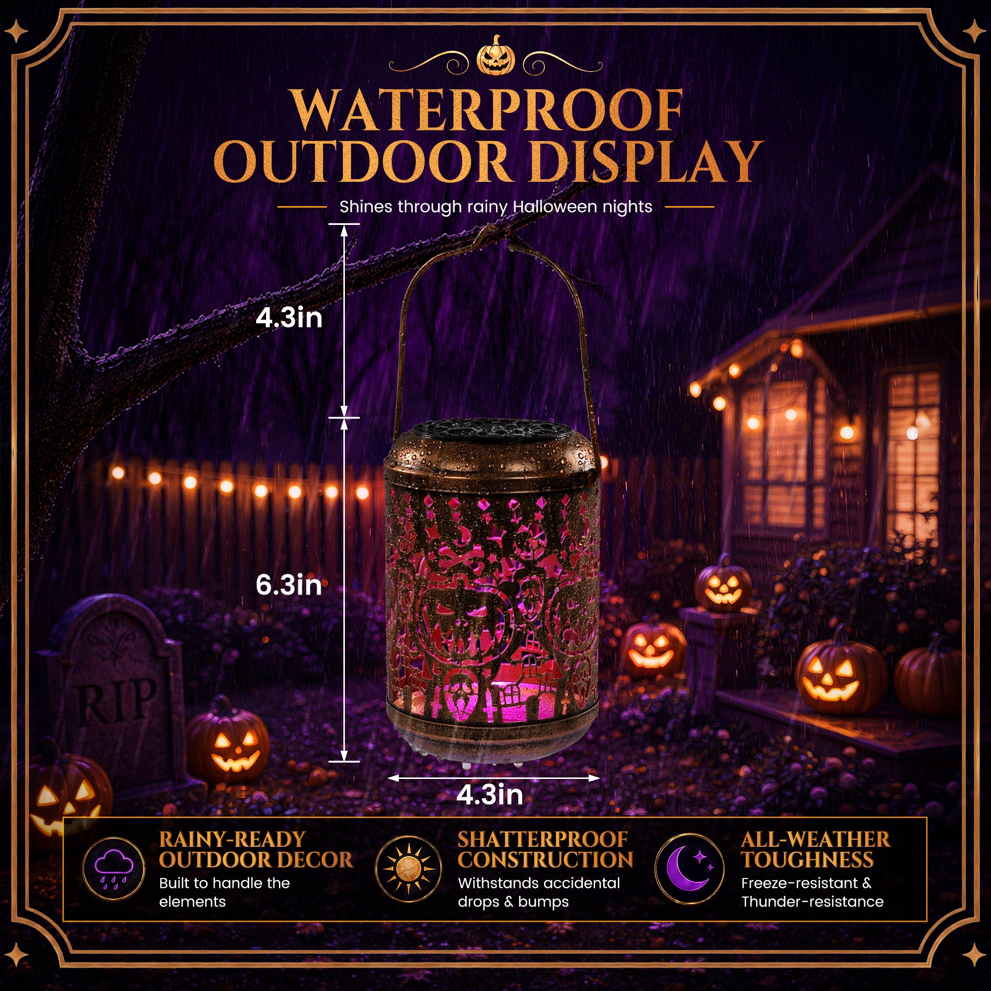 GIGALUMI Halloween Decorations 1-Pack Purple Solar Pumpkin Lights Outdoor