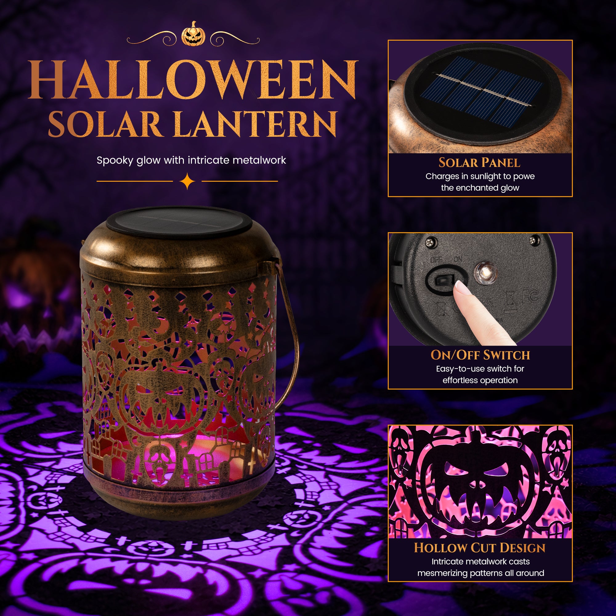 GIGALUMI Halloween Decorations 1-Pack Purple Solar Pumpkin Lights Outdoor