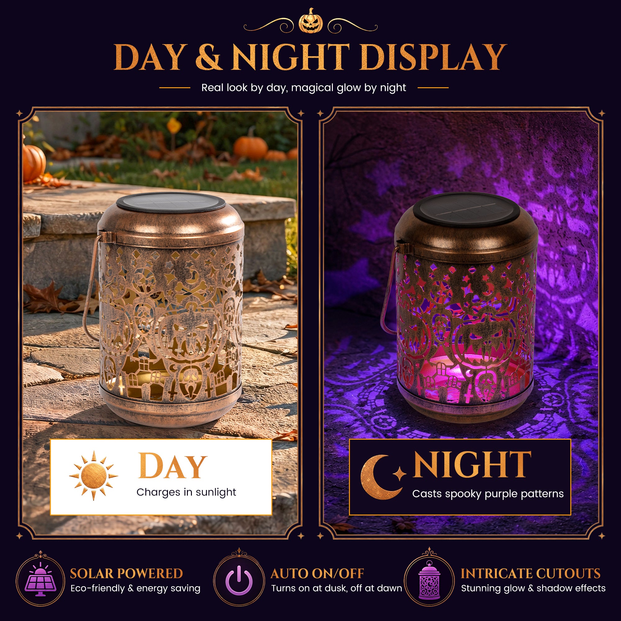 GIGALUMI Halloween Decorations 1-Pack Purple Solar Pumpkin Lights Outdoor
