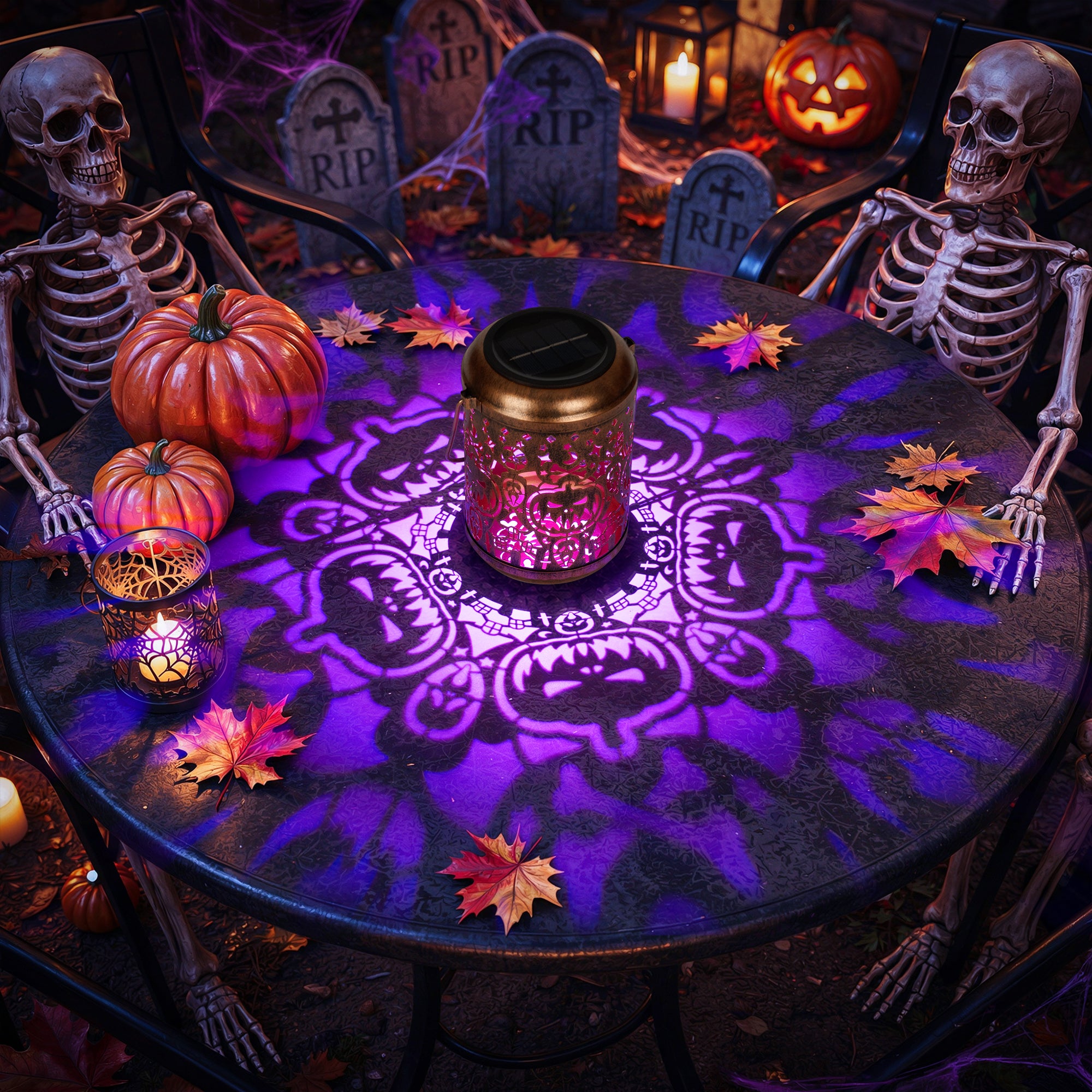 GIGALUMI Halloween Decorations 1-Pack Purple Solar Pumpkin Lights Outdoor