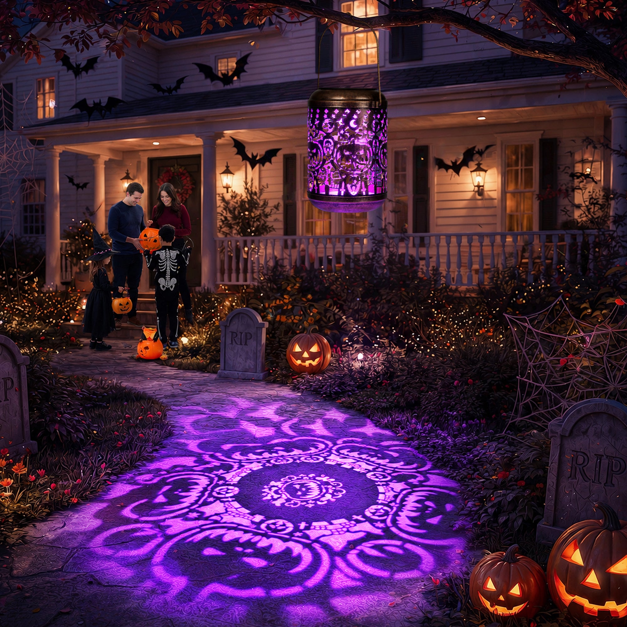 GIGALUMI Halloween Decorations 1-Pack Purple Solar Pumpkin Lights Outdoor