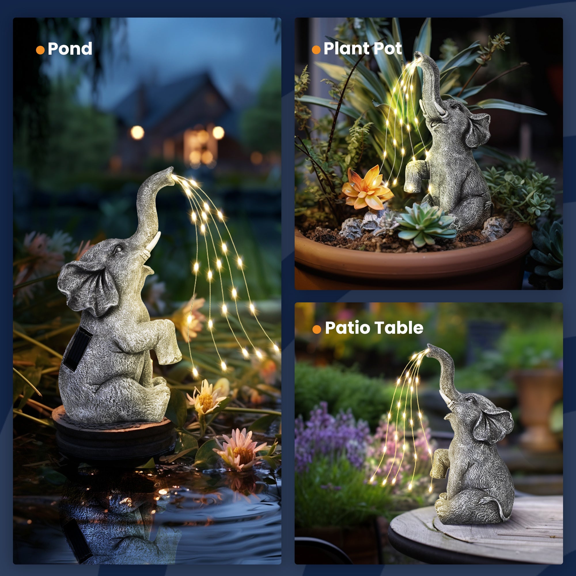 Gigalumi Solar Outdoor Elephant Statue (1 Pack)