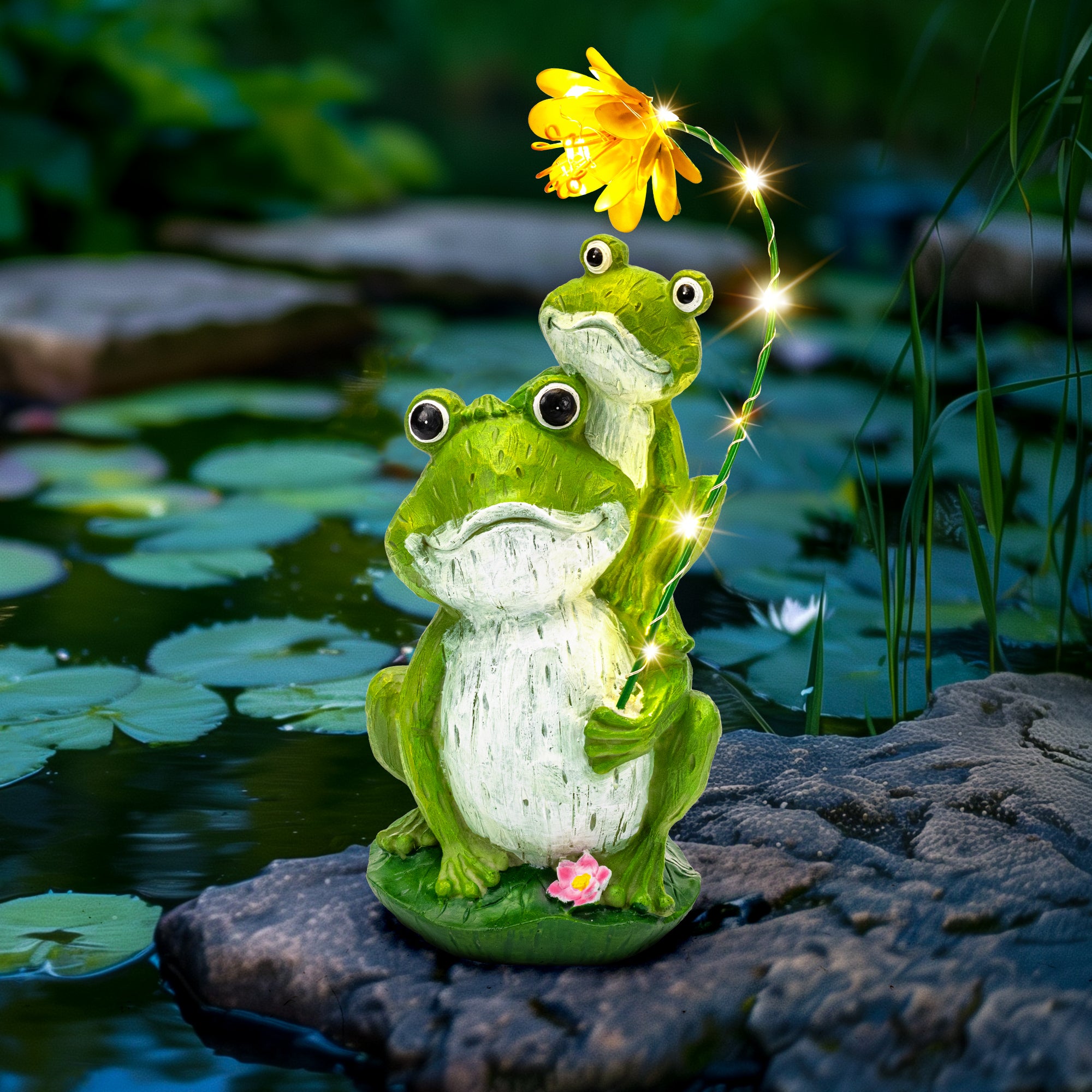 Solar Frog with Baby buy Statue