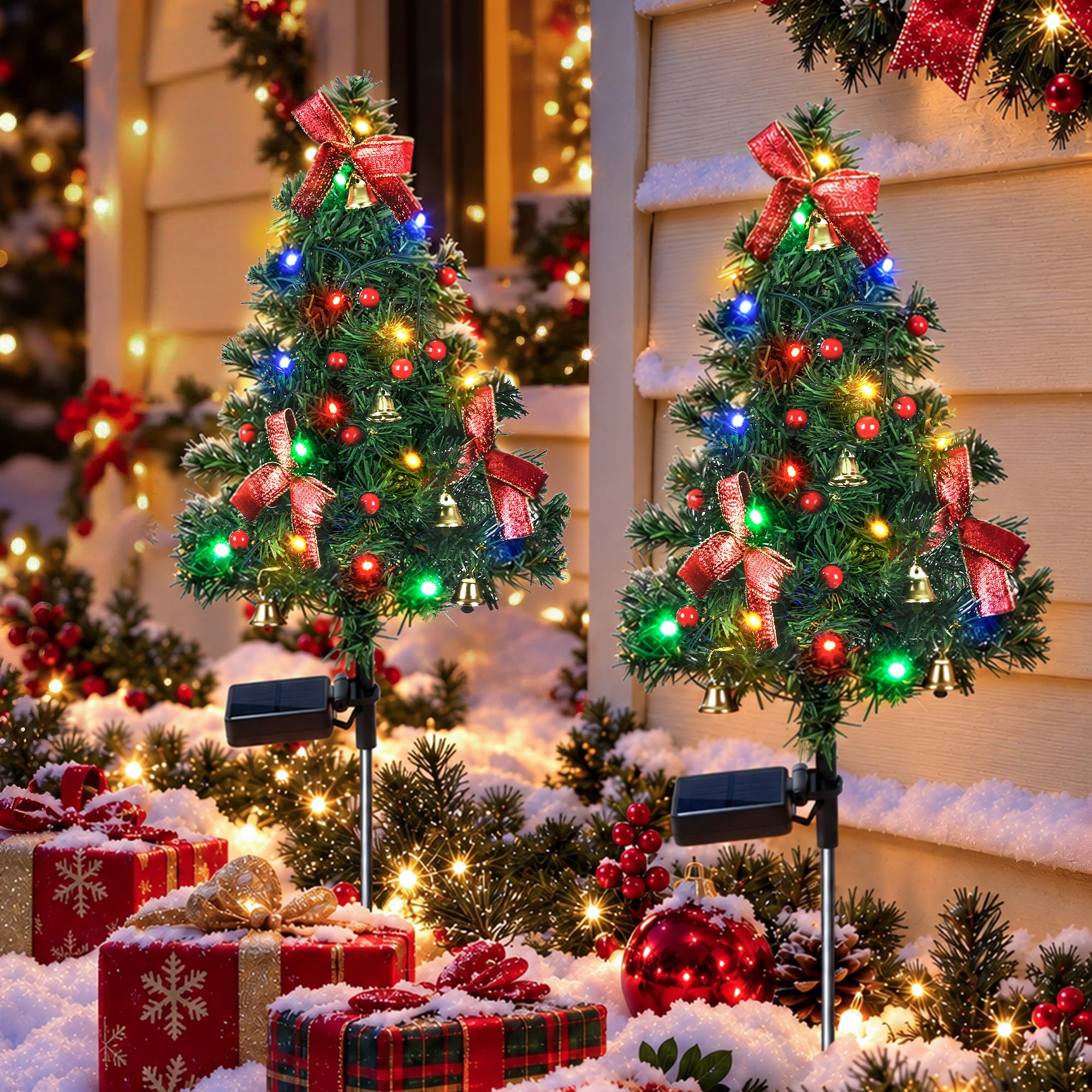 GIGALUMI Solar Christmas Tree Lights, Outdoor Decor Multicolored 2 Pack