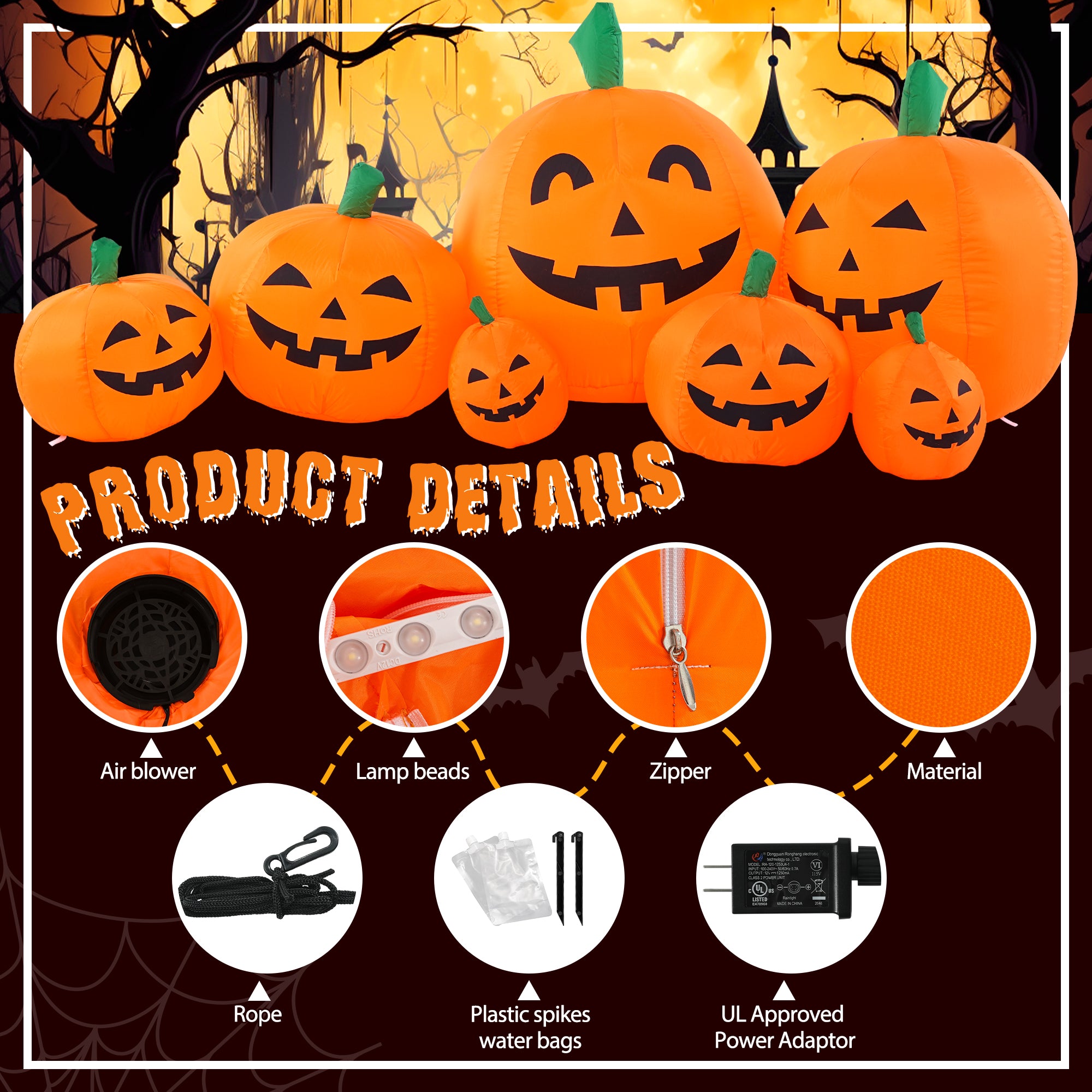 GIGALUMI 7.5FT Halloween Inflatable Outdoor Decoration Pumpkin(Cold White)
