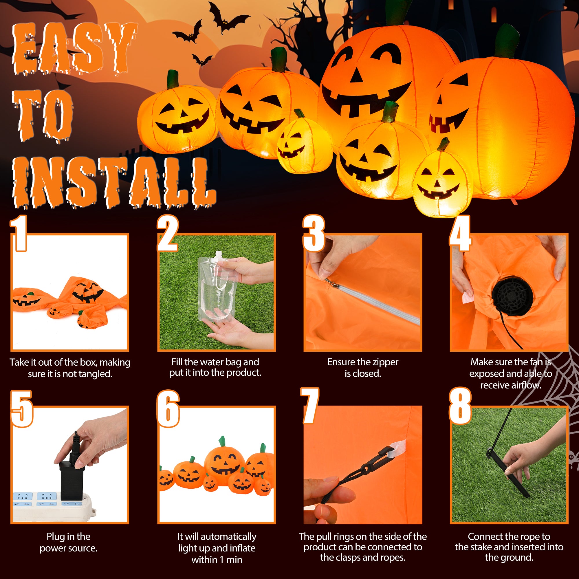 GIGALUMI 7.5FT Halloween Inflatable Outdoor Decoration Pumpkin(Cold White)