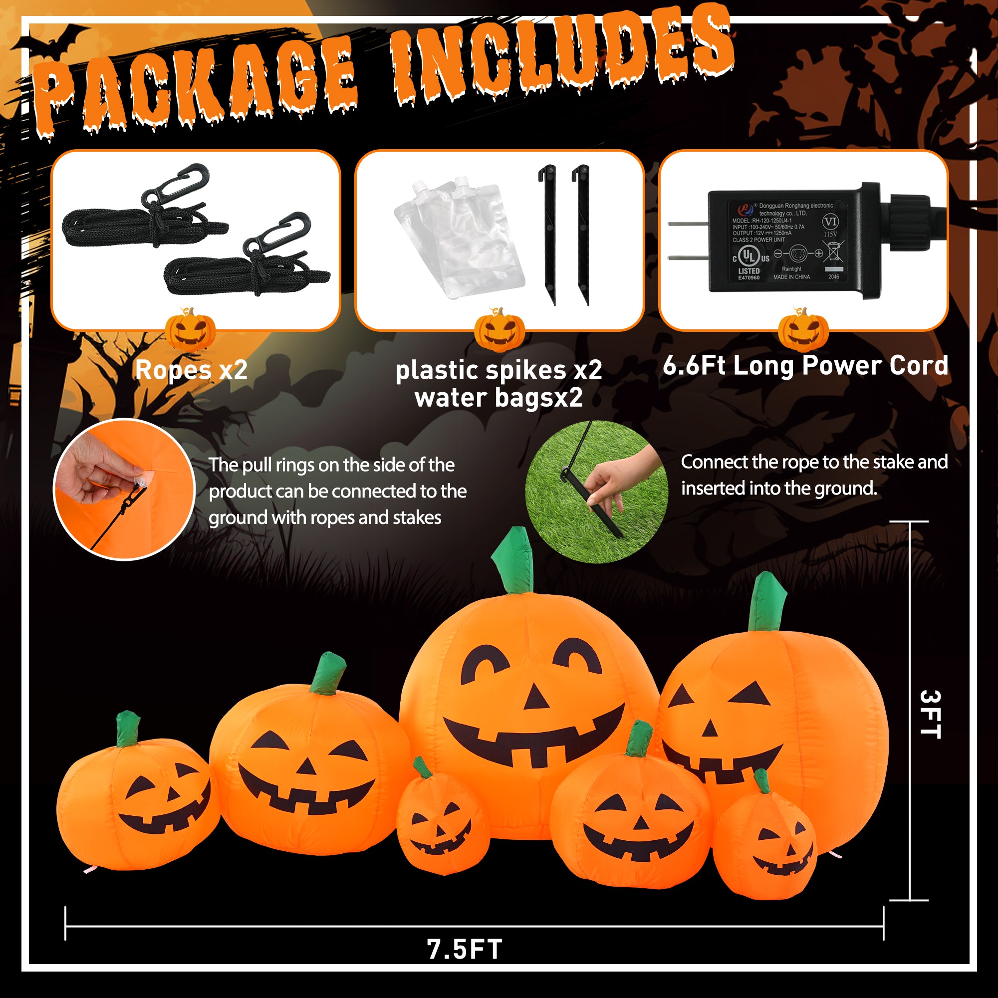 GIGALUMI 7.5FT Halloween Inflatable Outdoor Decoration Pumpkin(Cold White)