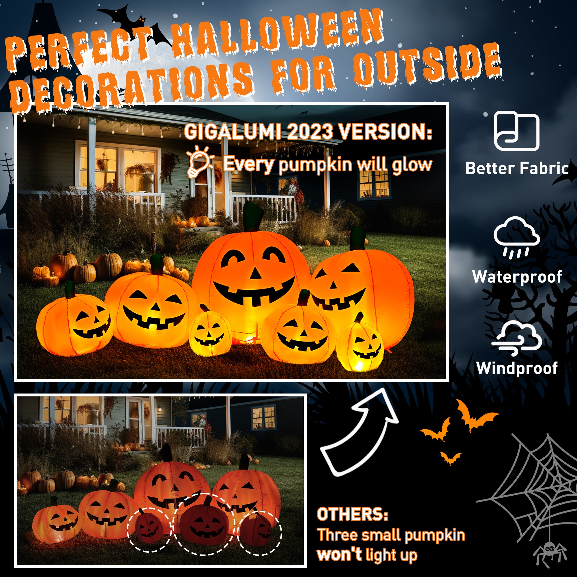 GIGALUMI 7.5FT Halloween Inflatable Outdoor Decoration Pumpkin(Cold White)