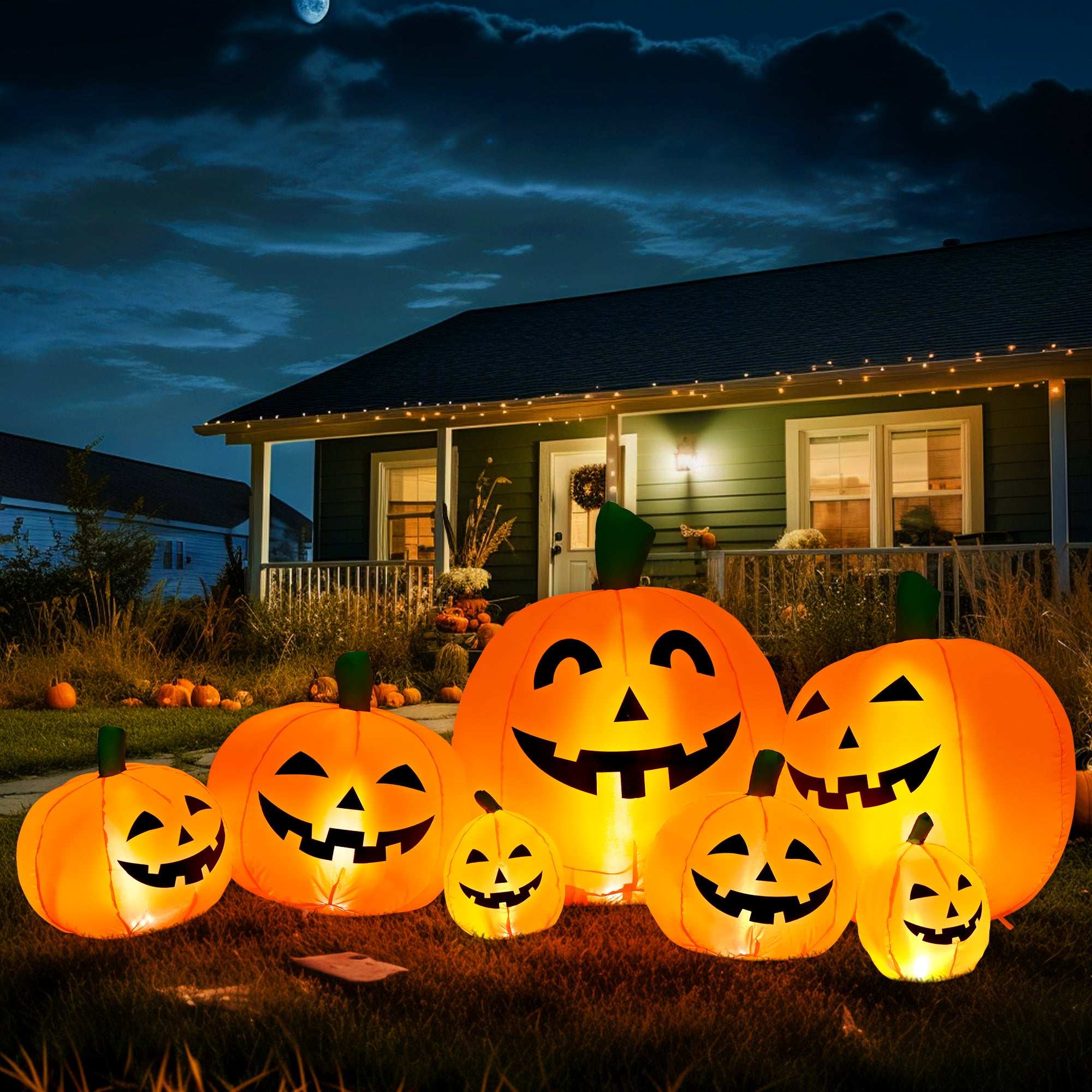 GIGALUMI 7.5FT Halloween Inflatable Outdoor Decoration Pumpkin(Cold White)