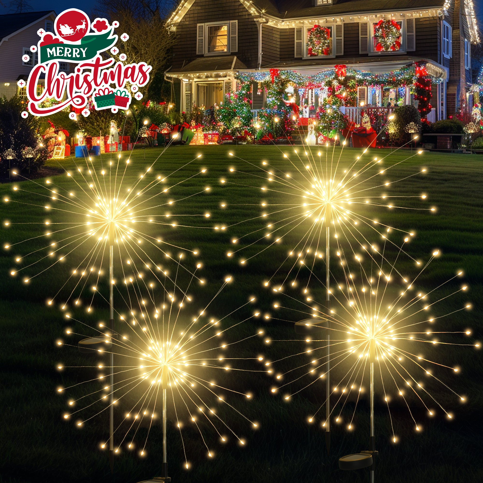 GIGALUMI 2 Pack Solar Firework Lights Outdoor, Garden Decor, Warm White