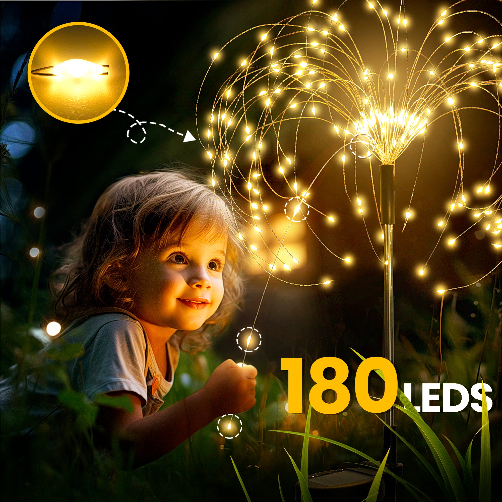 GIGALUMI 2 Pack Solar Firework Lights Outdoor, Garden Decor, Warm White