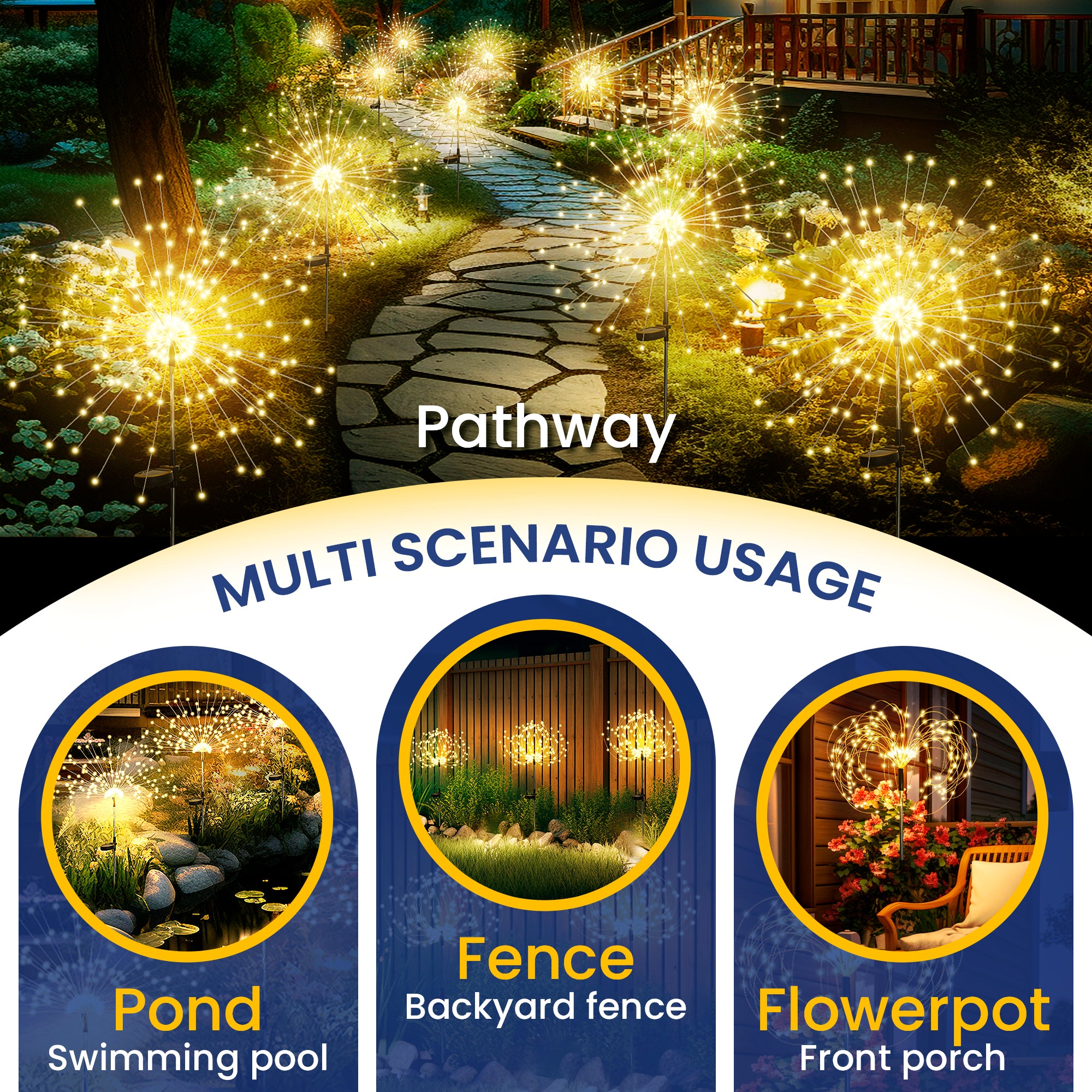 GIGALUMI 2 Pack Solar Firework Lights Outdoor, Garden Decor, Warm White